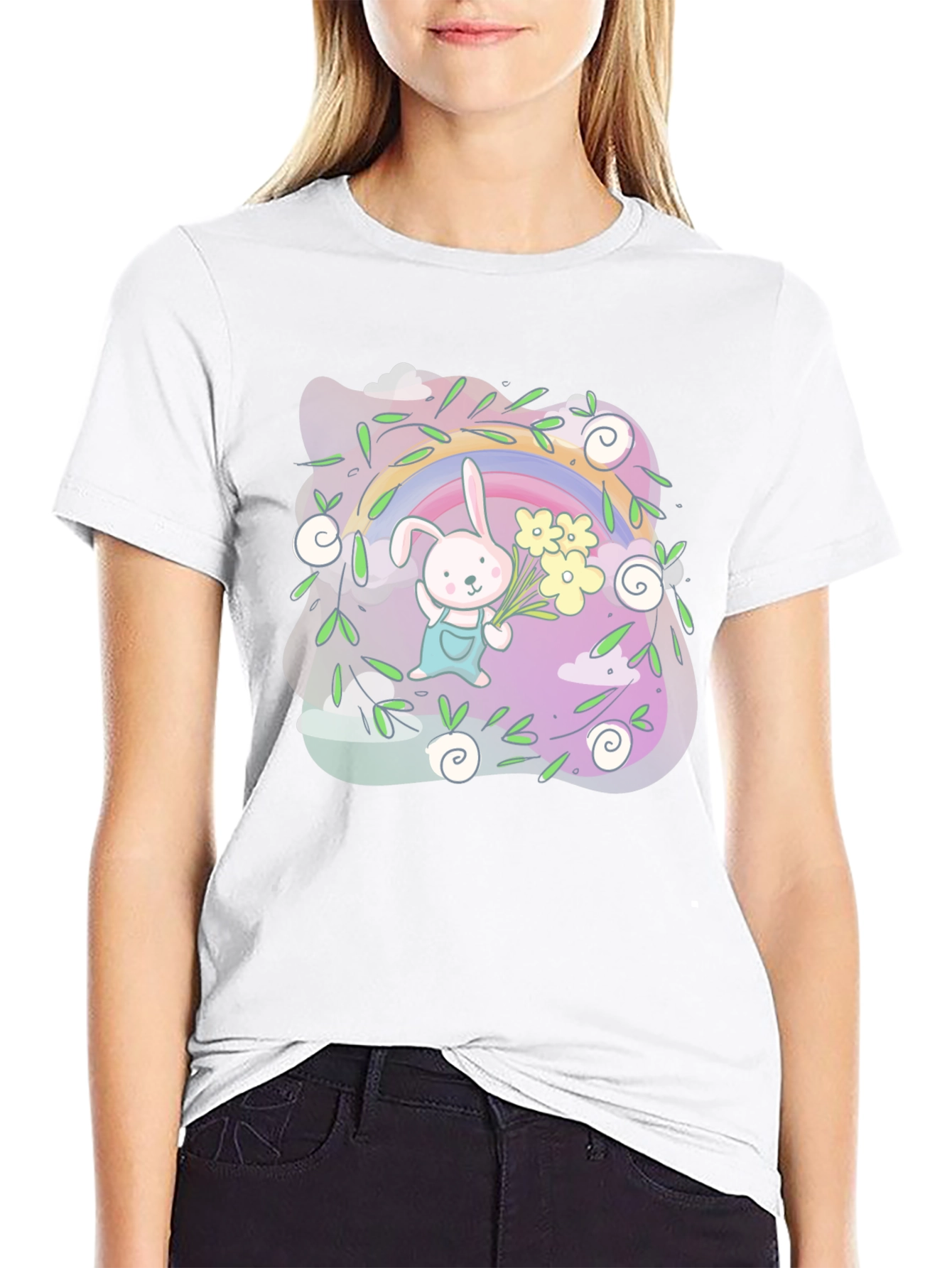 Cute Bunny Rainbow Graphic Tee