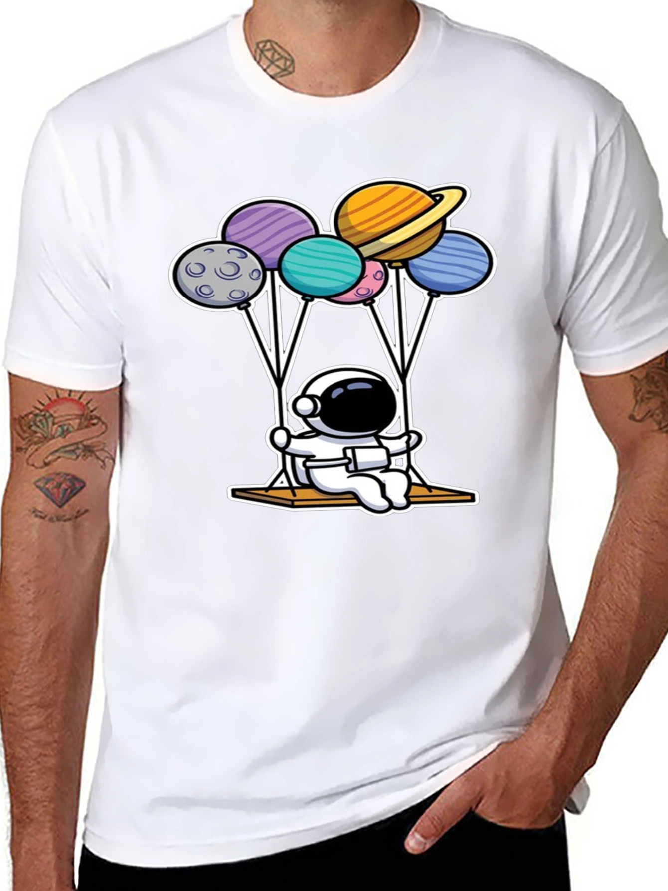 Astronaut Planet Balloon Graphic T-Shirt