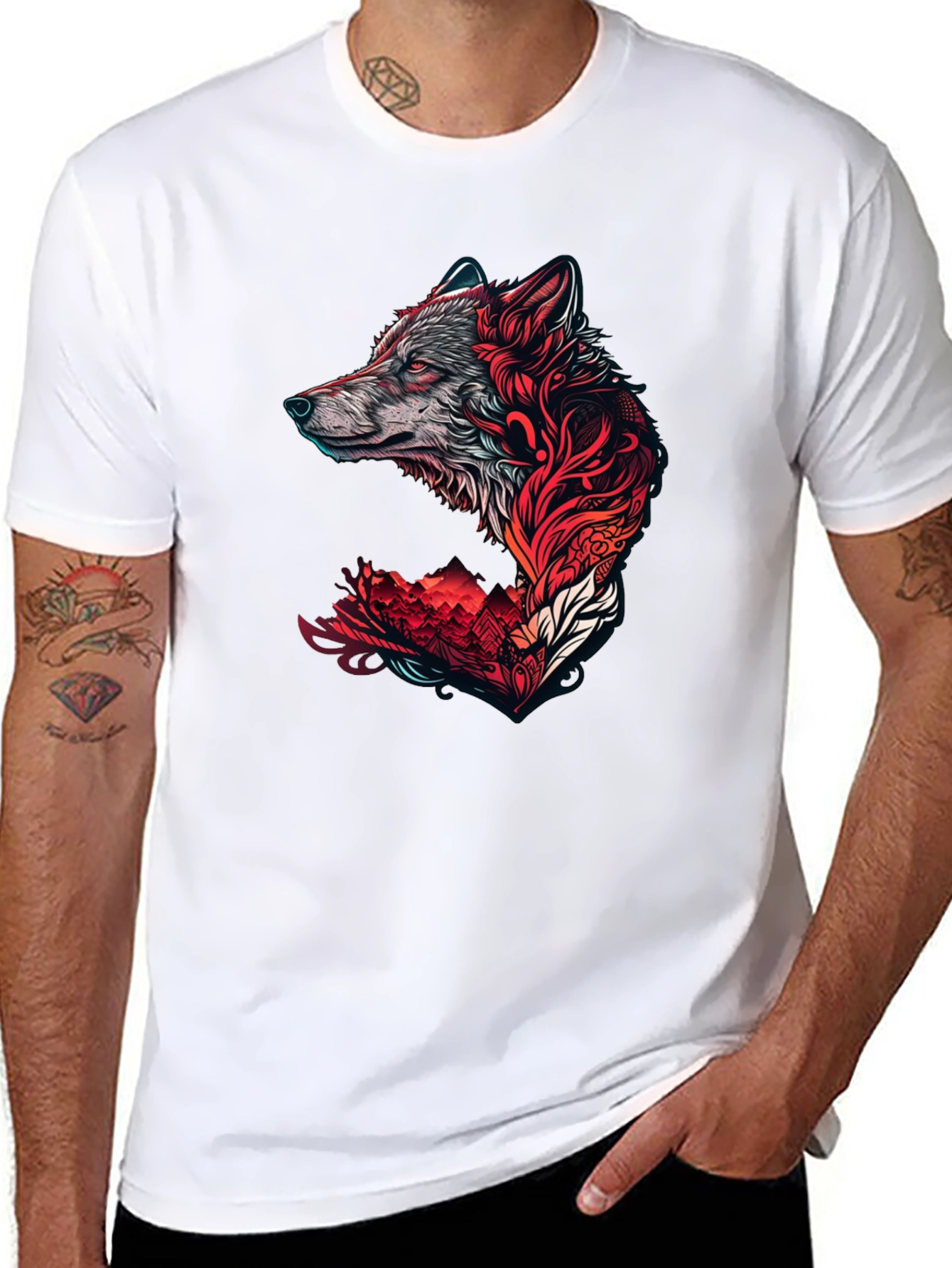 Wolf Graphic Print T-Shirt - Stylish Black Tee