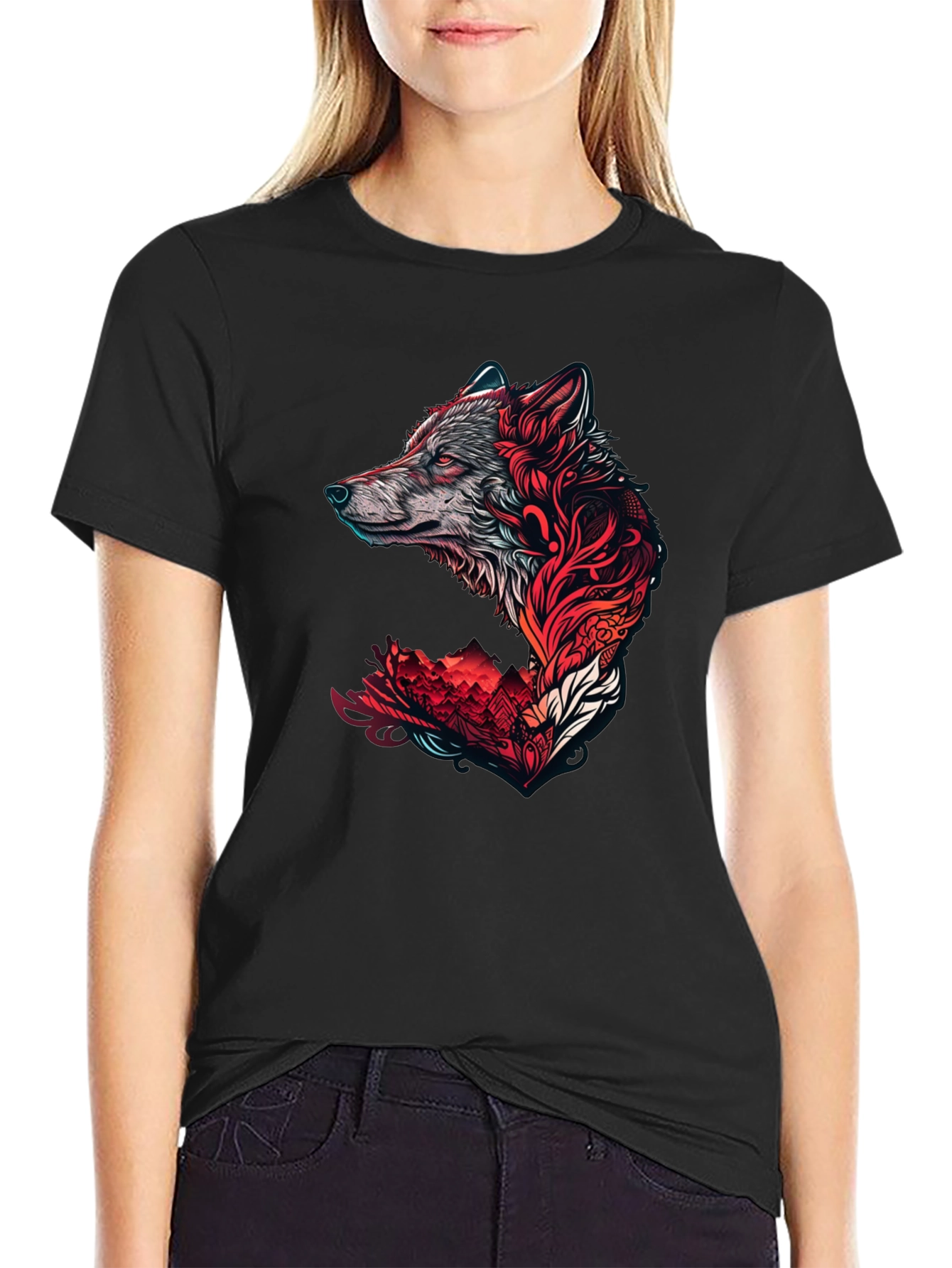 Wolf Graphic Print T-Shirt - Stylish Black Tee