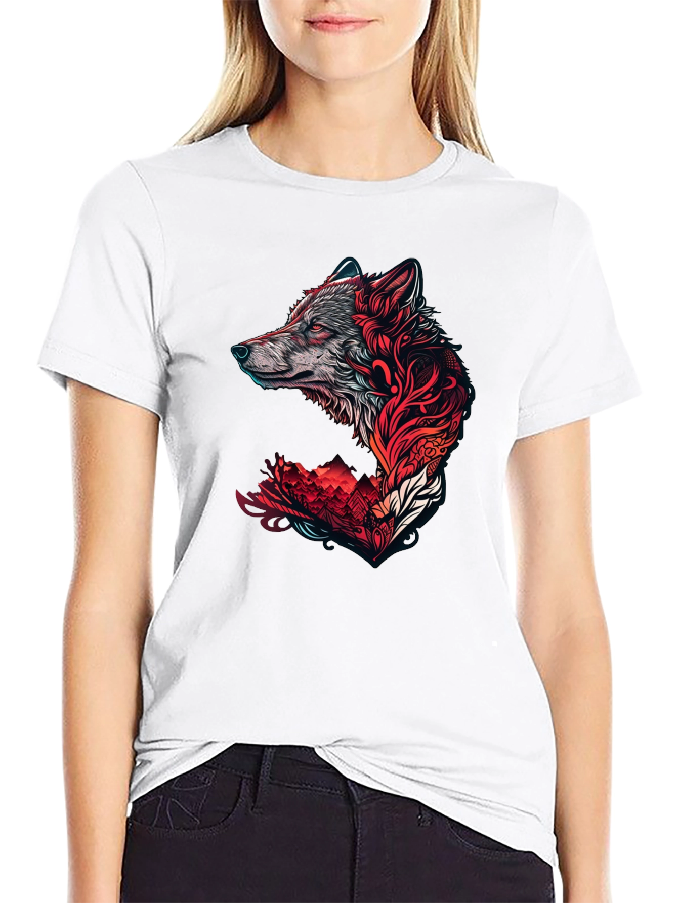 Wolf Graphic Print T-Shirt - Stylish Black Tee