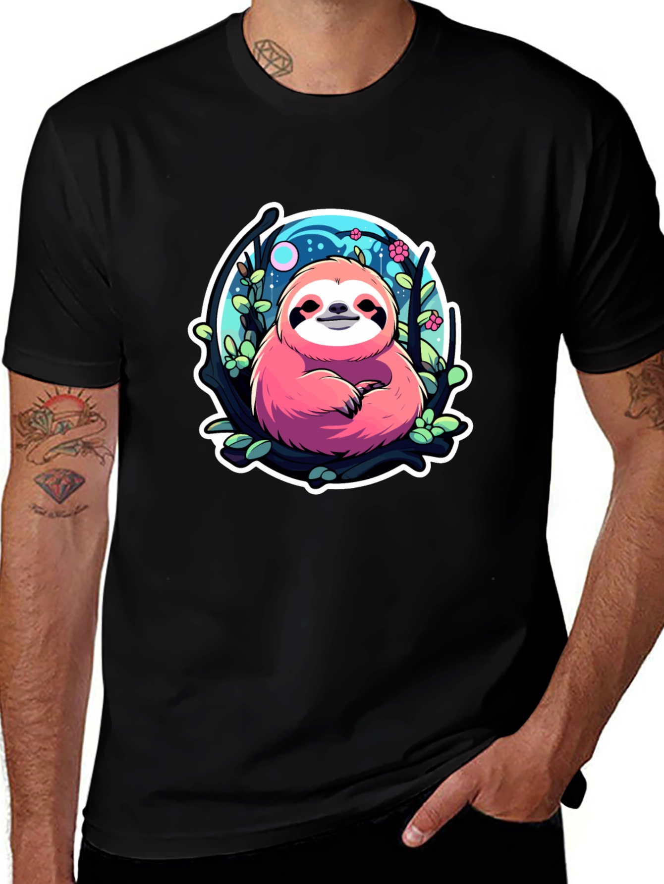 Cute Sloth Graphic Tee - Black