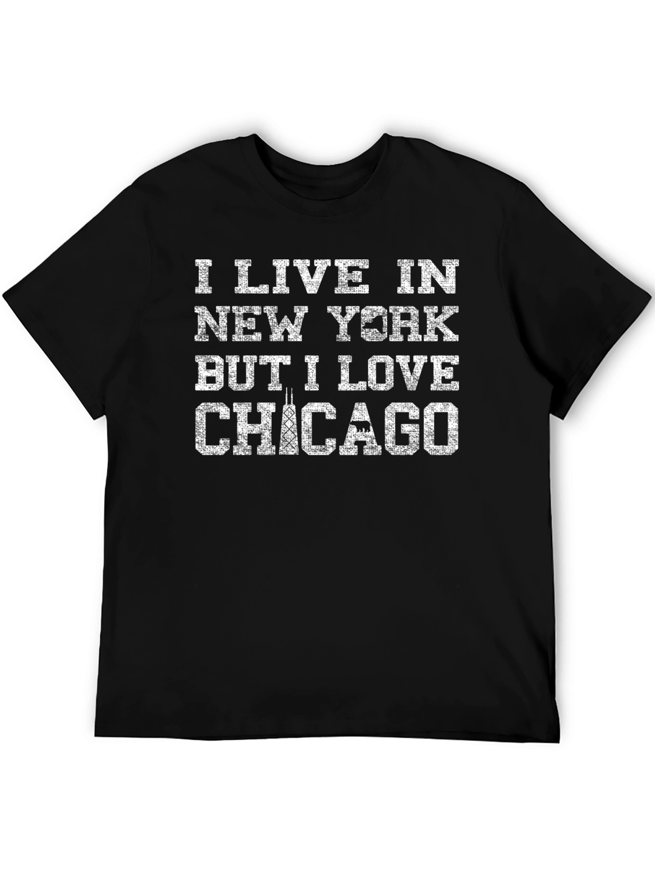 I Live in NY Love Chicago Black T-Shirt