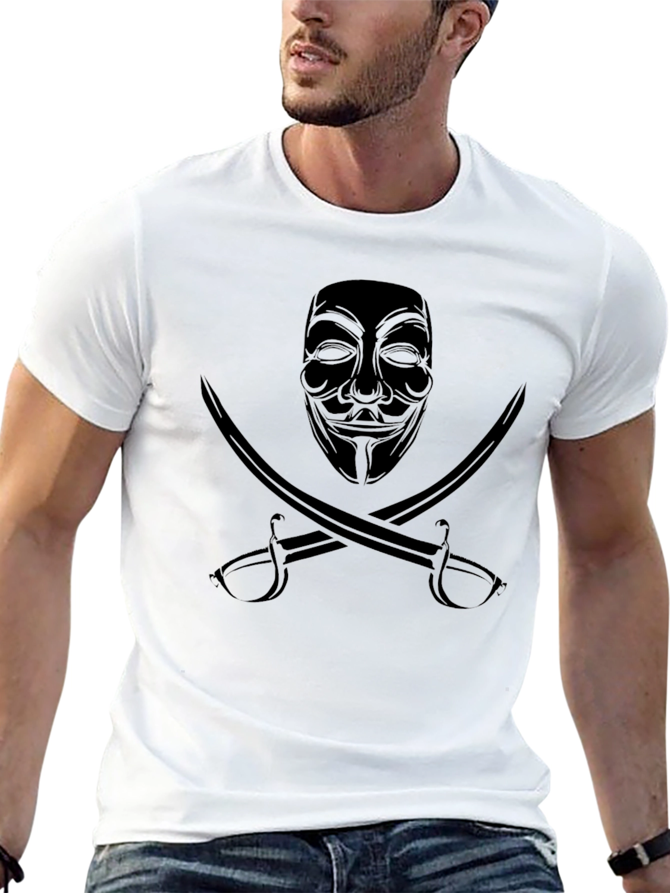 Anonymous Mask & Swords Graphic T-Shirt - Black