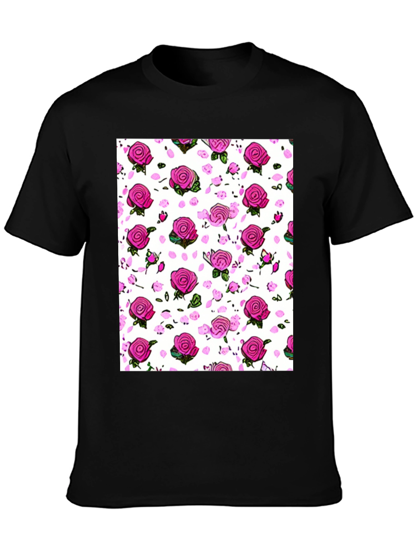Floral Print T-Shirt: Pink Roses on White