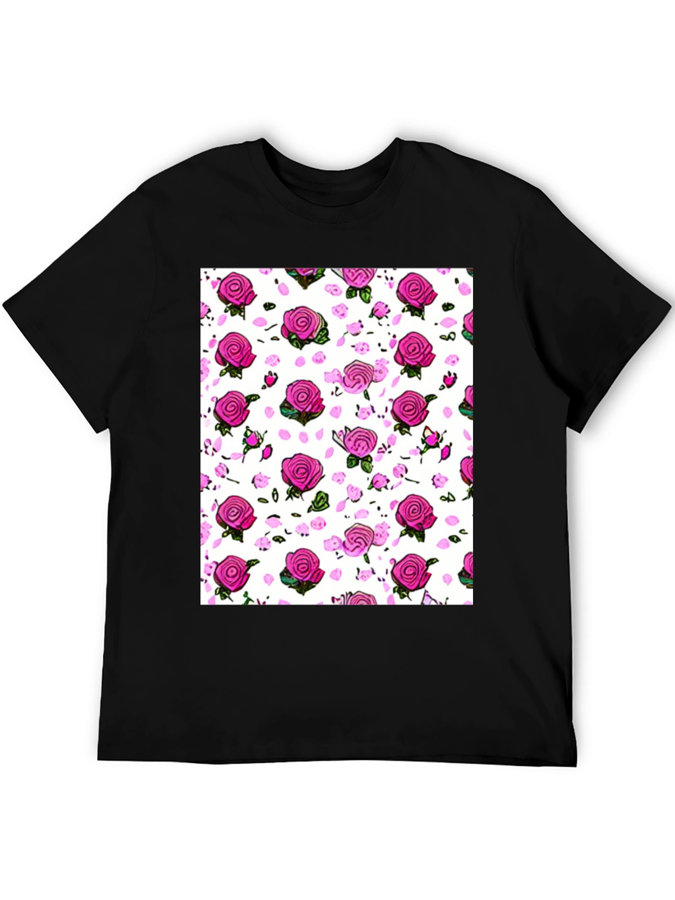 Floral Print T-Shirt: Pink Roses on White