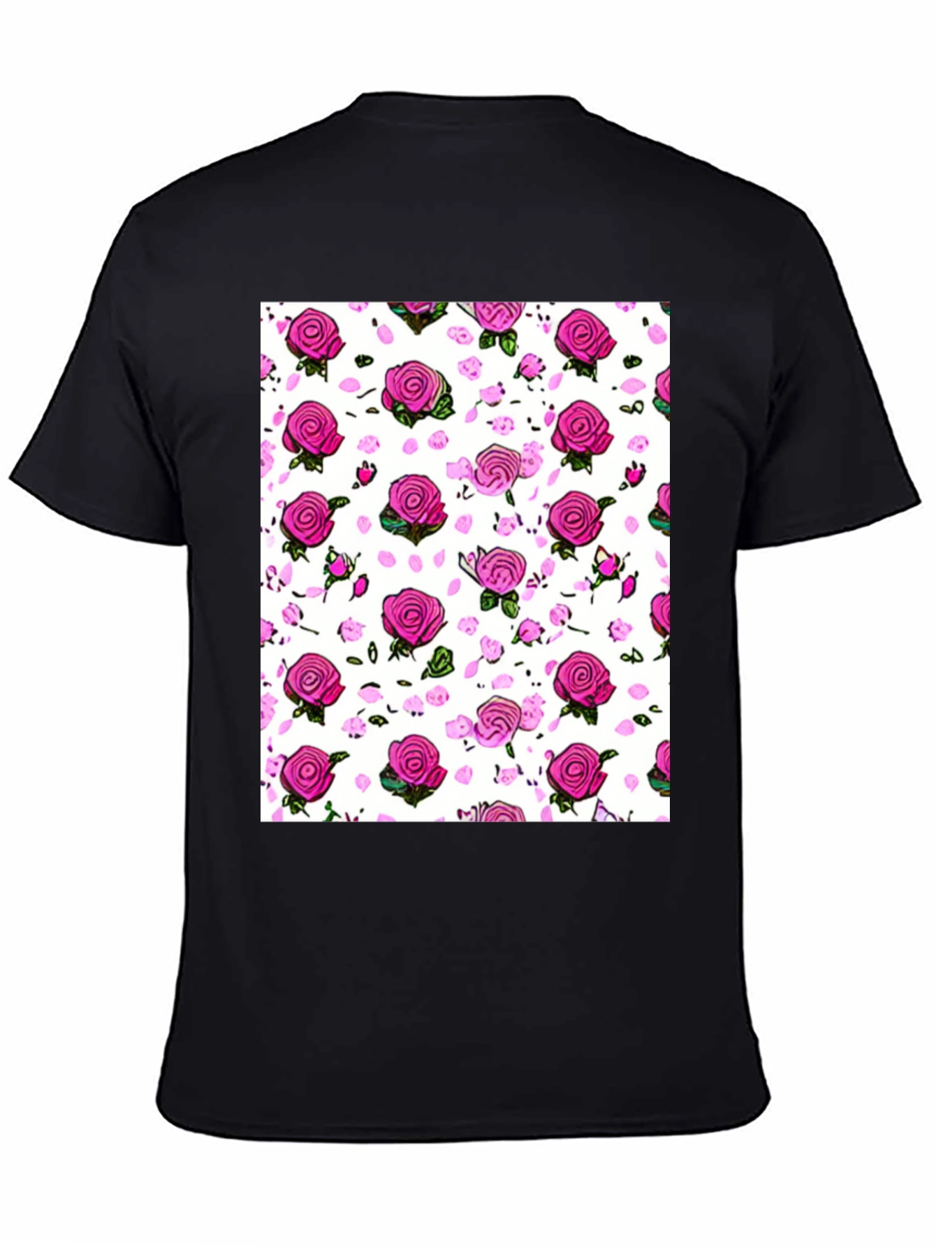 Floral Print T-Shirt: Pink Roses on White