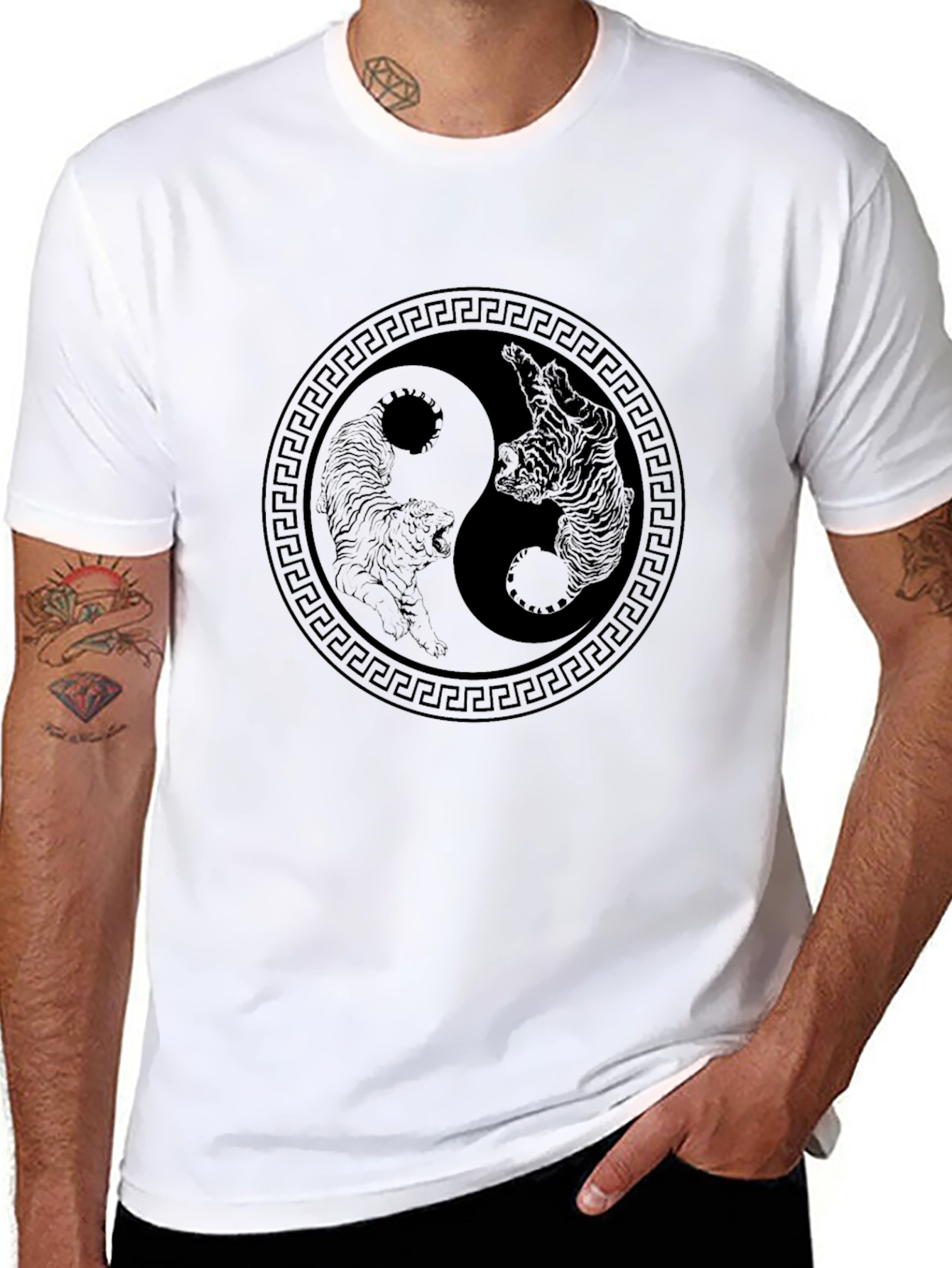 Yin Yang Tiger Graphic Tee - Black