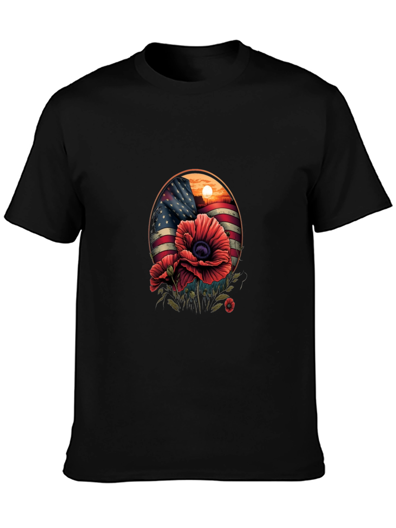 Patriotic Poppy T-Shirt: American Flag Floral Design