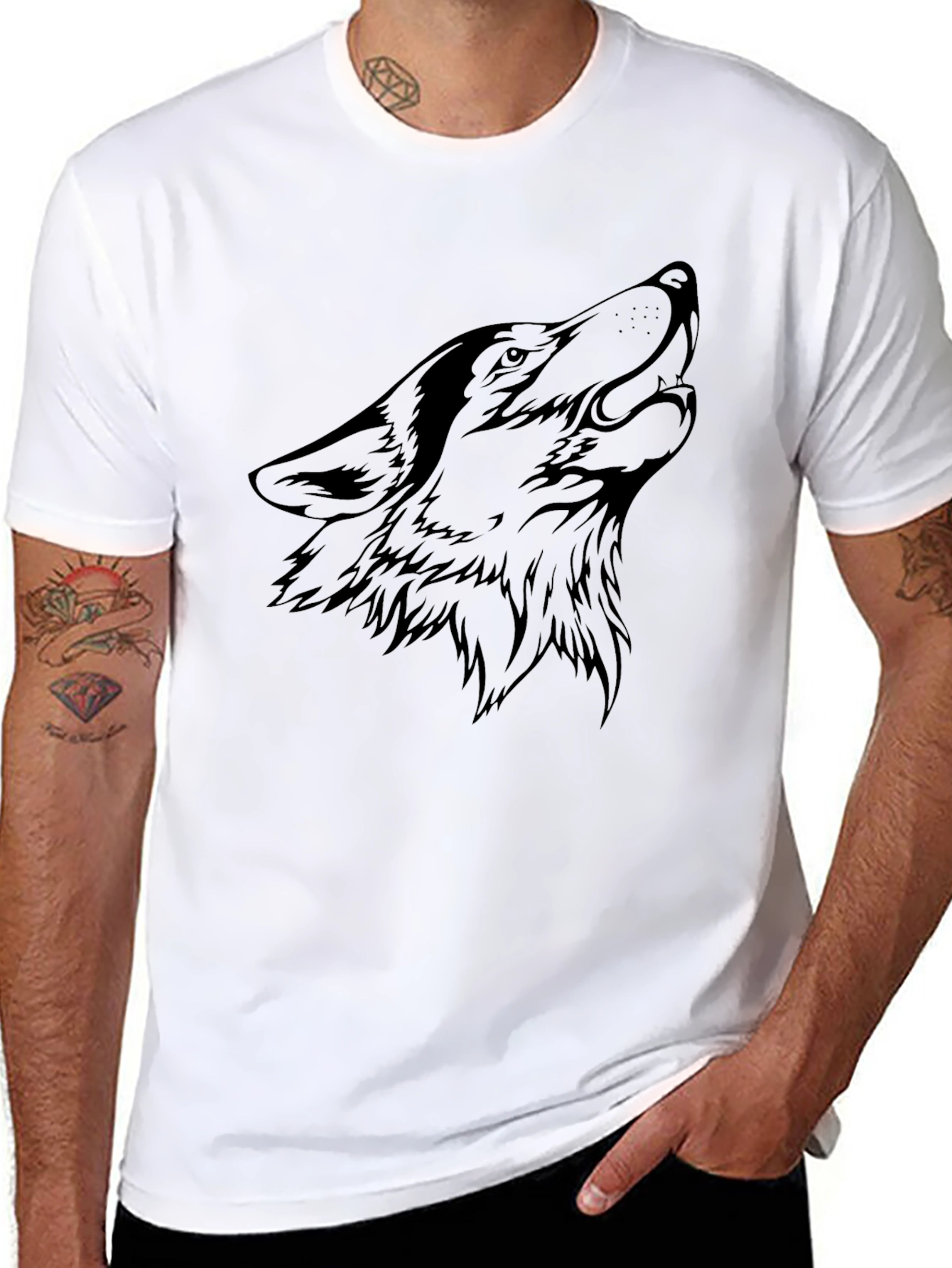 Black Wolf Graphic Tee - Mens Casual T-Shirt