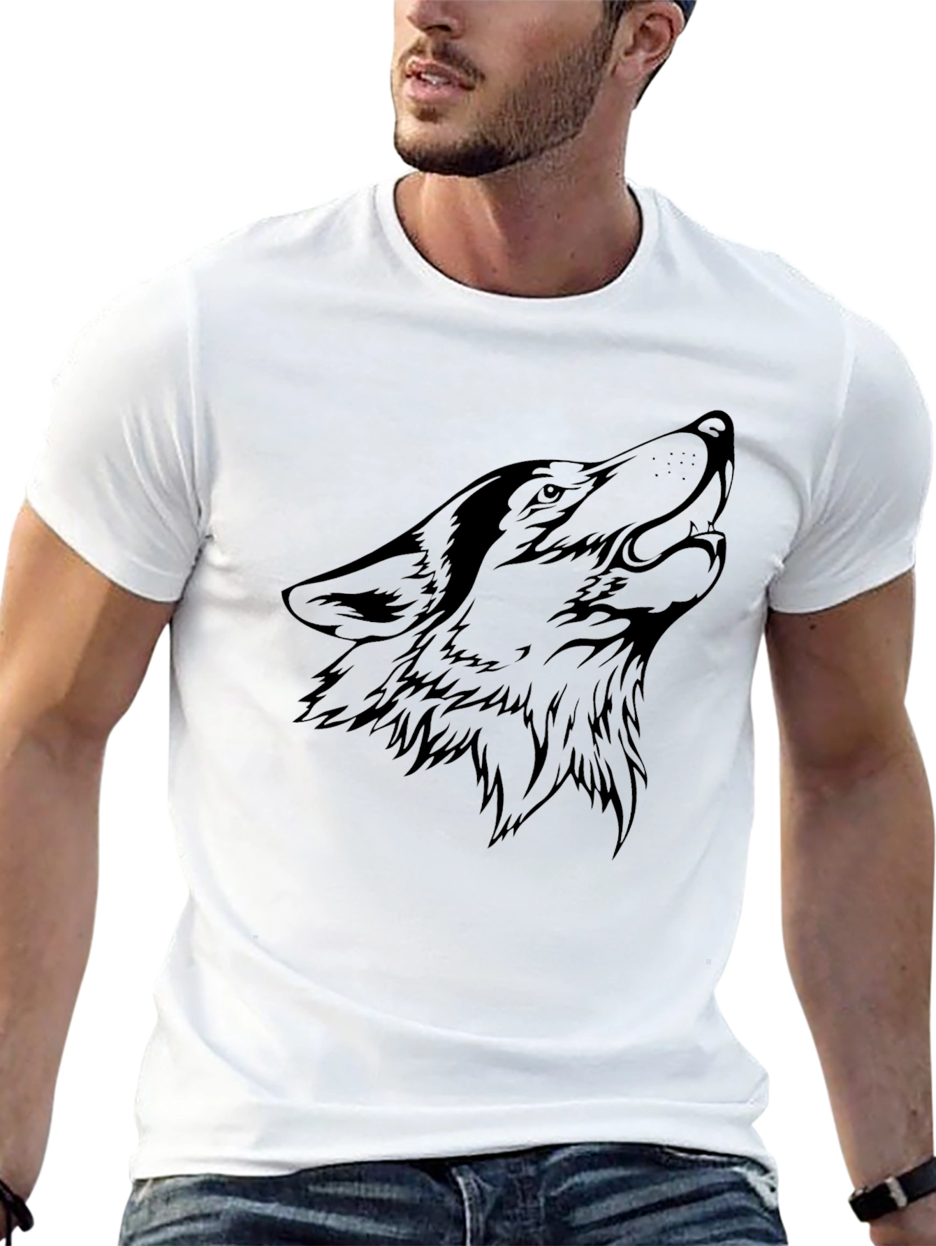 Black Wolf Graphic Tee - Mens Casual T-Shirt