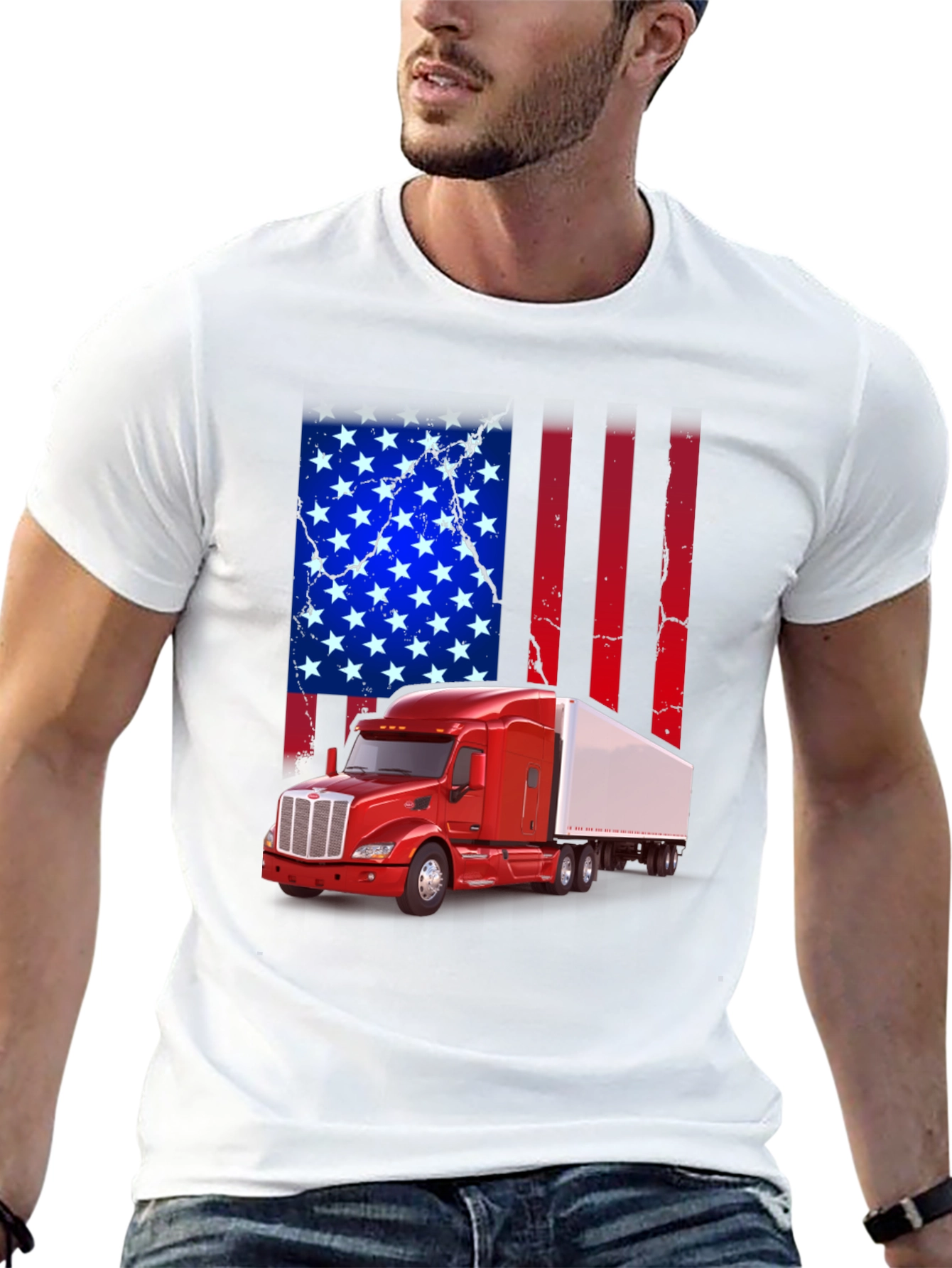 American Flag Trucker T-Shirt - Patriotic Design
