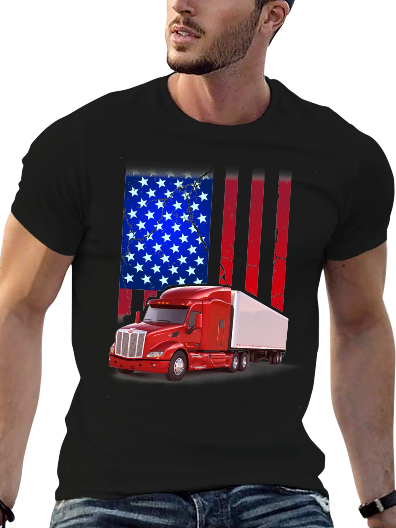 American Flag Trucker T-Shirt - Patriotic Design