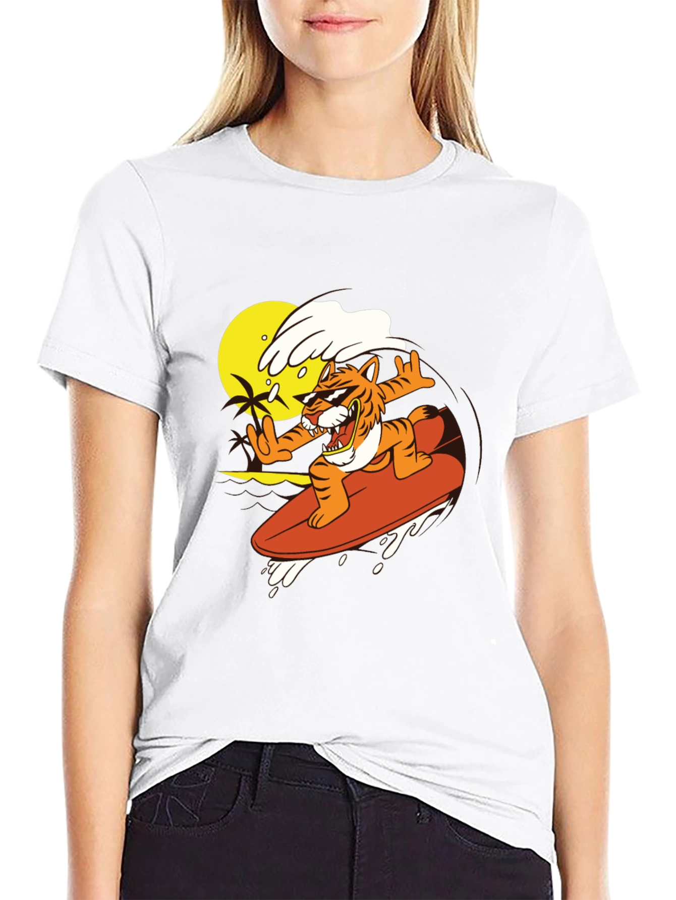 Tiger Surfing Graphic Tee - Cool Black T-Shirt