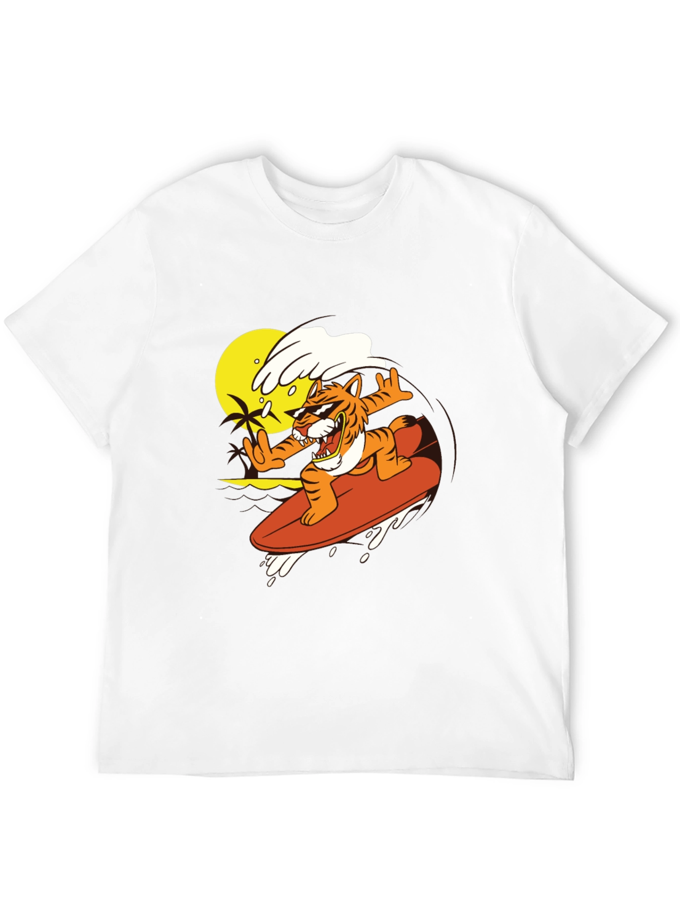 Tiger Surfing Graphic Tee - Cool Black T-Shirt