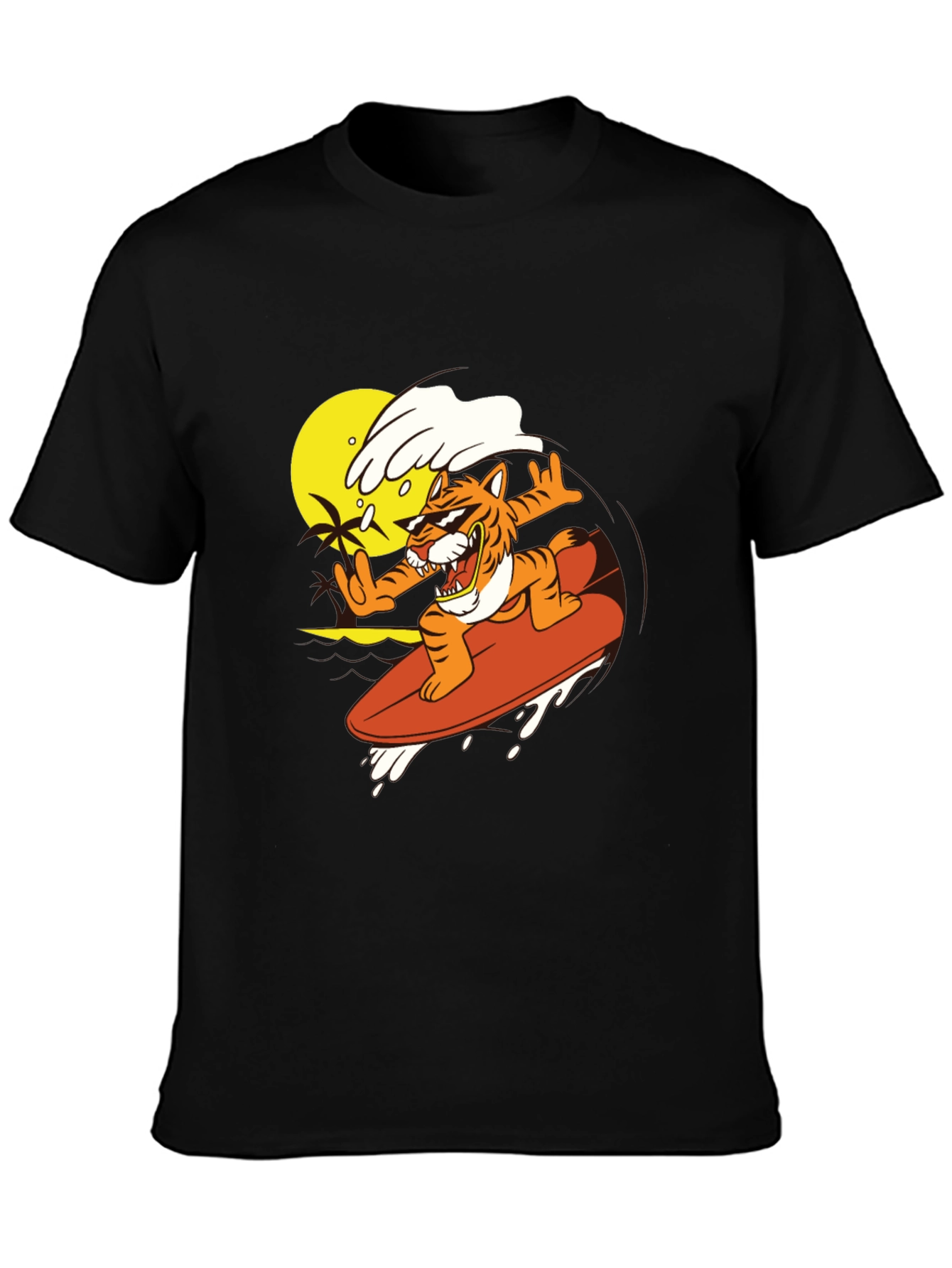 Tiger Surfing Graphic Tee - Cool Black T-Shirt