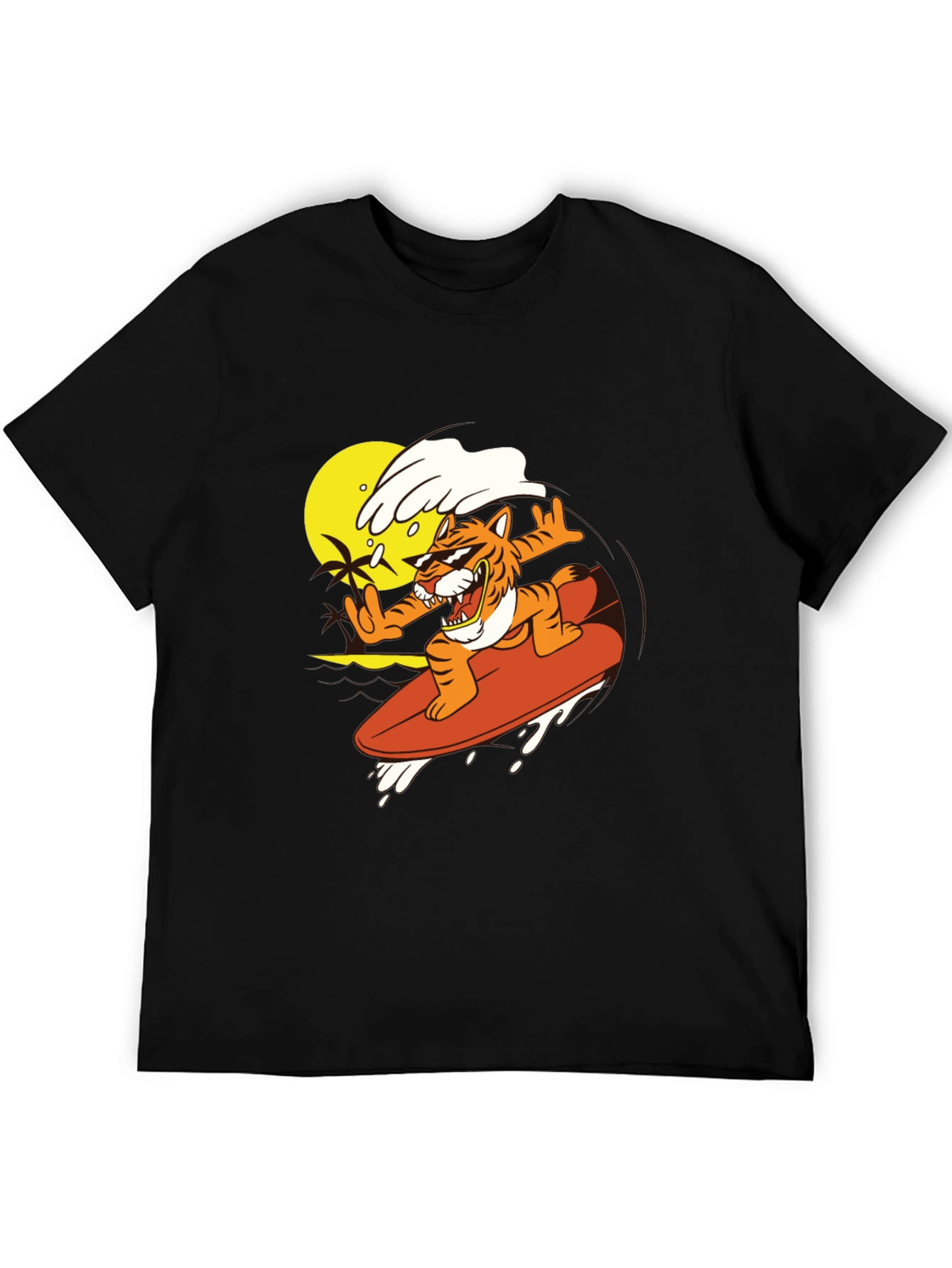 Tiger Surfing Graphic Tee - Cool Black T-Shirt