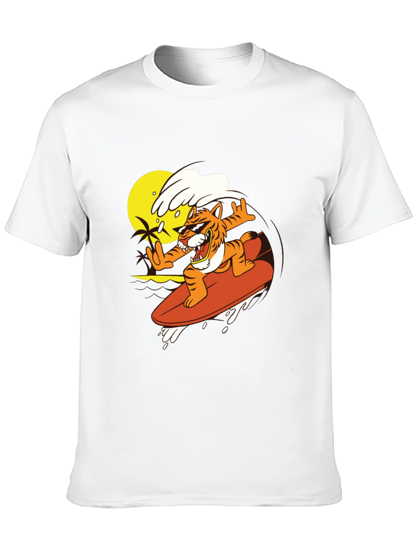 Tiger Surfing Graphic Tee - Cool Black T-Shirt