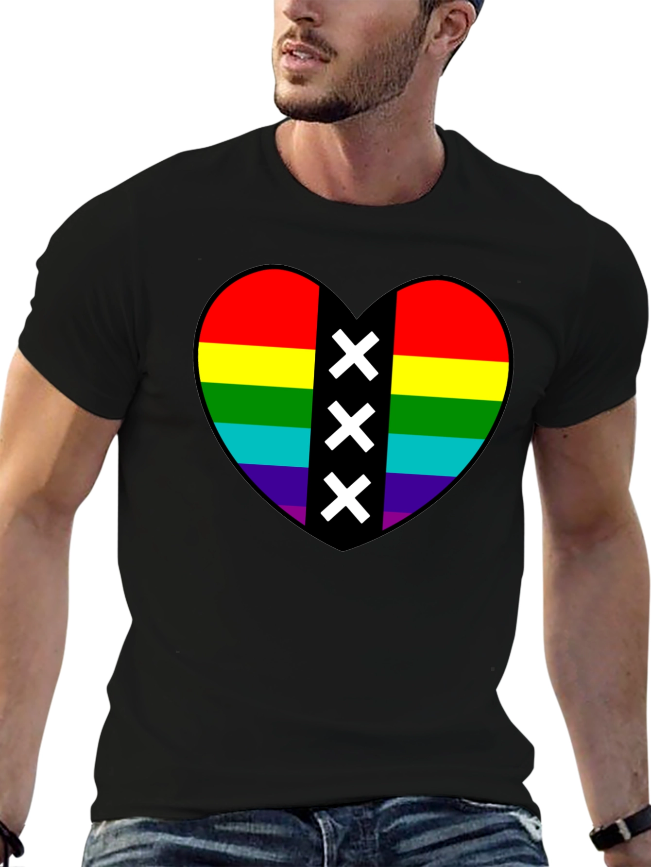 Pride Heart Amsterdam XXX T-Shirt - Black Cotton Tee
