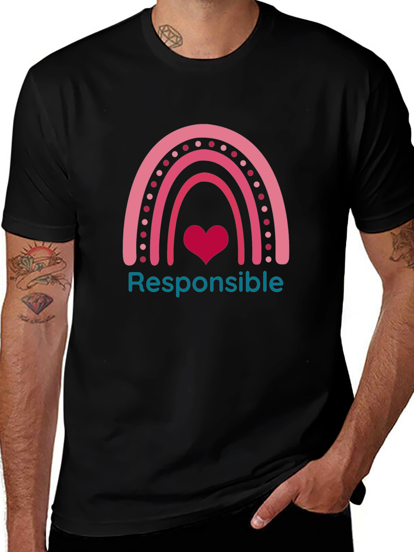 Responsible Rainbow Heart Graphic Tee - Black