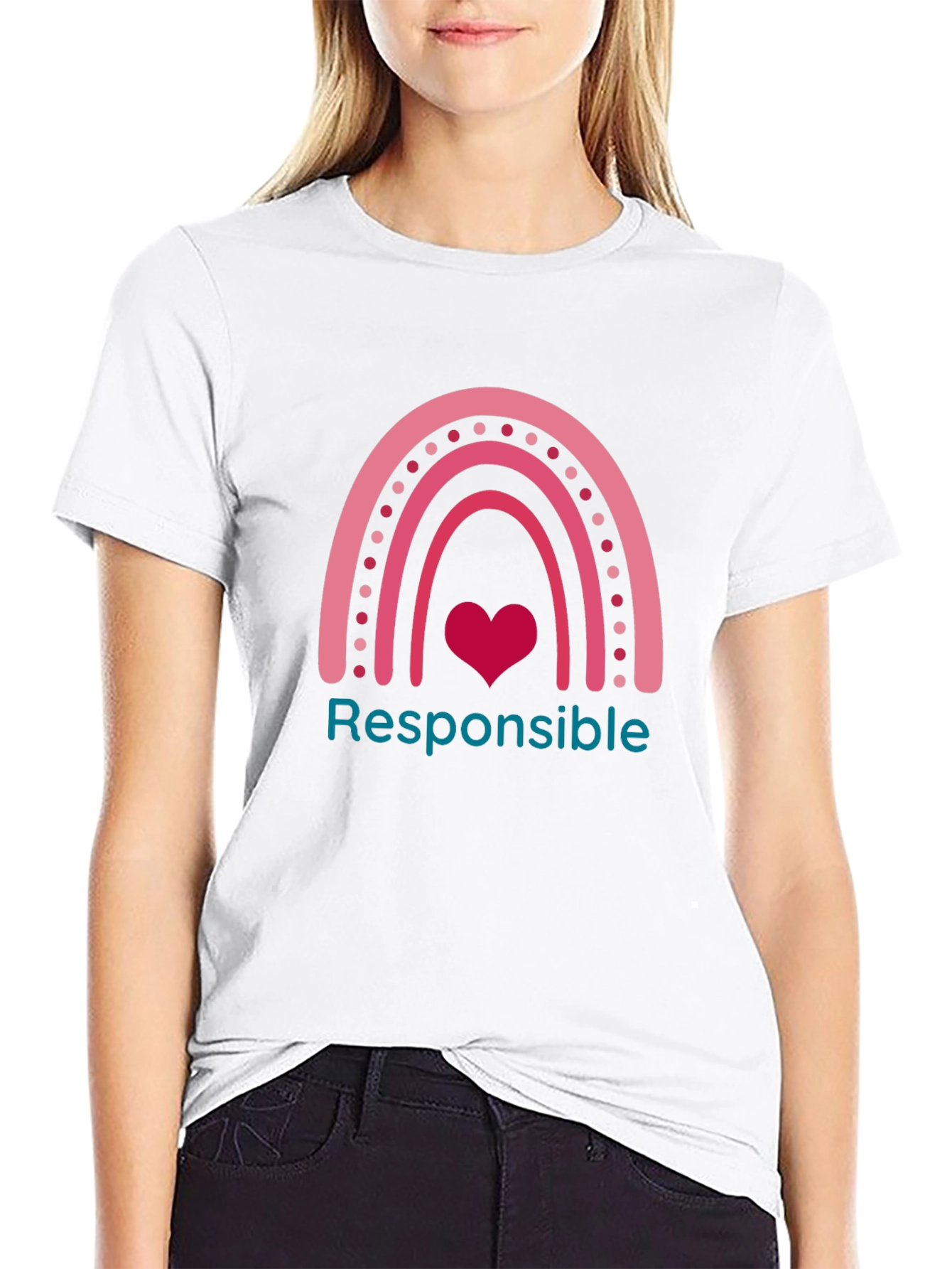 Responsible Rainbow Heart Graphic Tee - Black