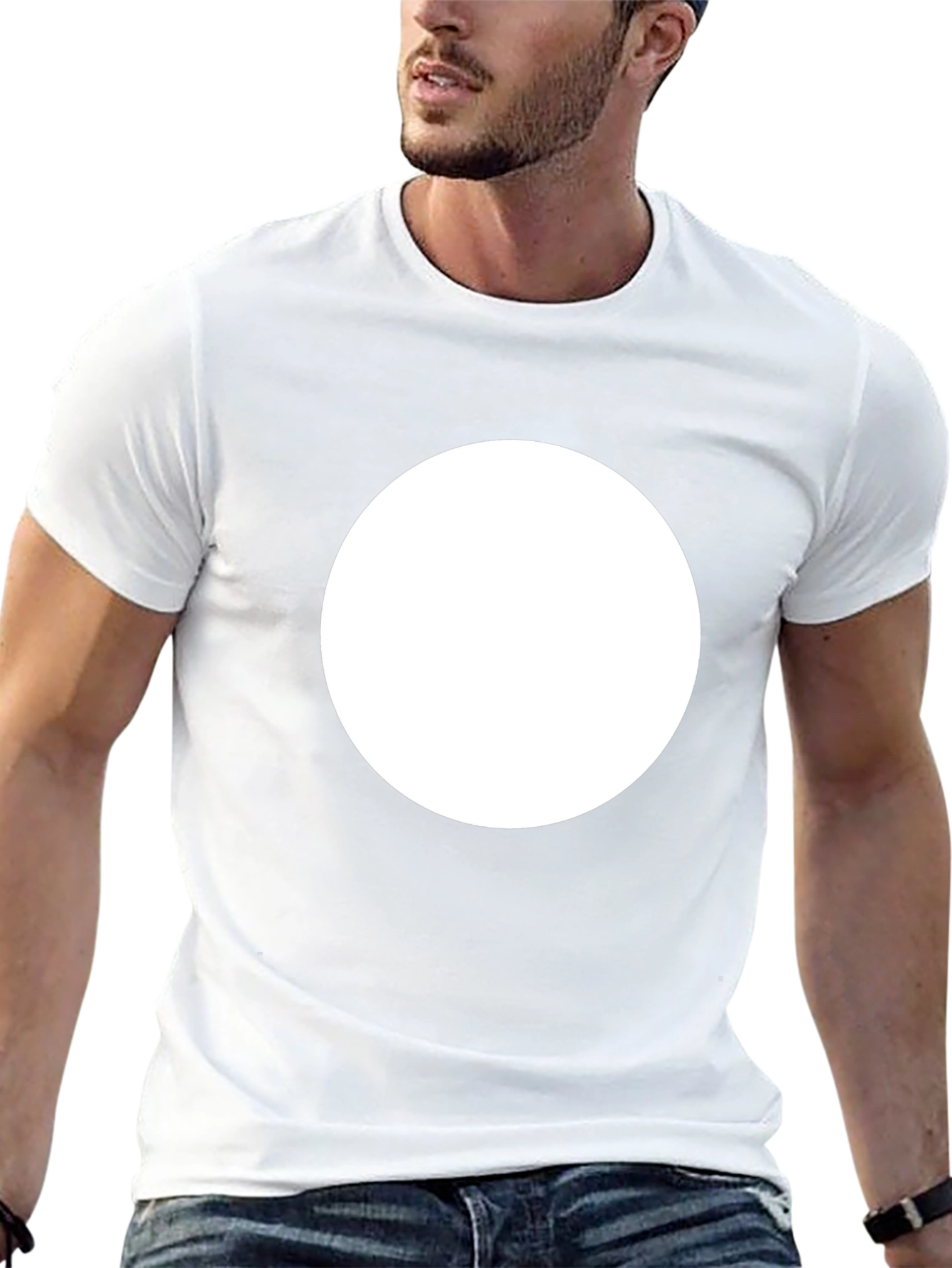 Mens Black Crew Neck T-Shirt with White Circle
