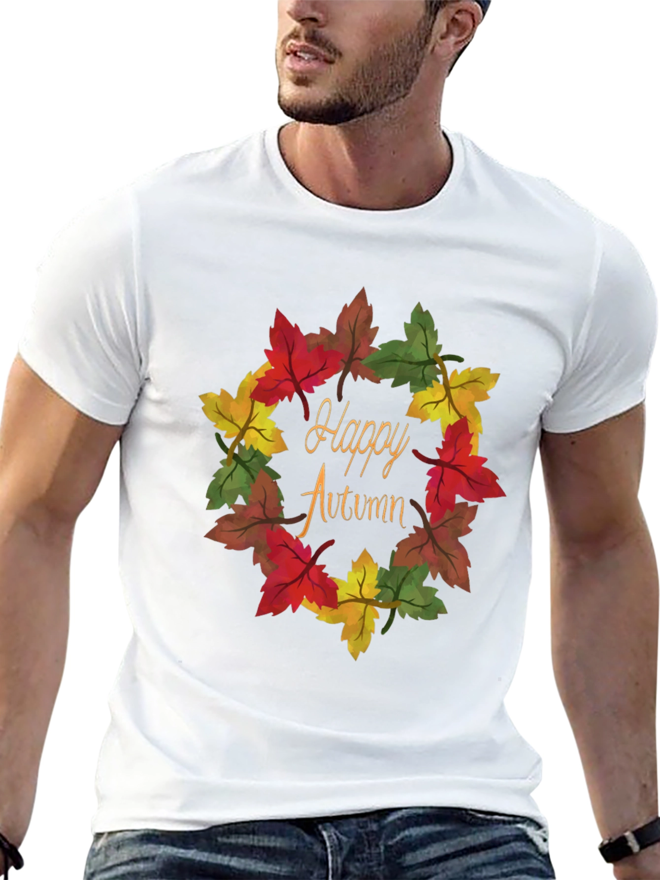 Happy Autumn Leaf Wreath Graphic Tee