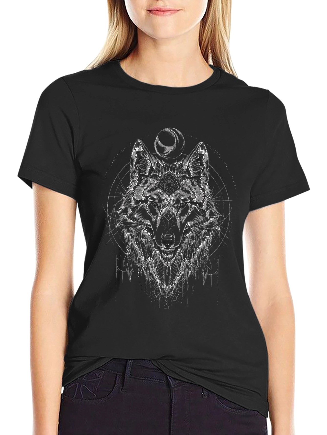 Wolf Graphic Print Tee - Mens Black T-Shirt