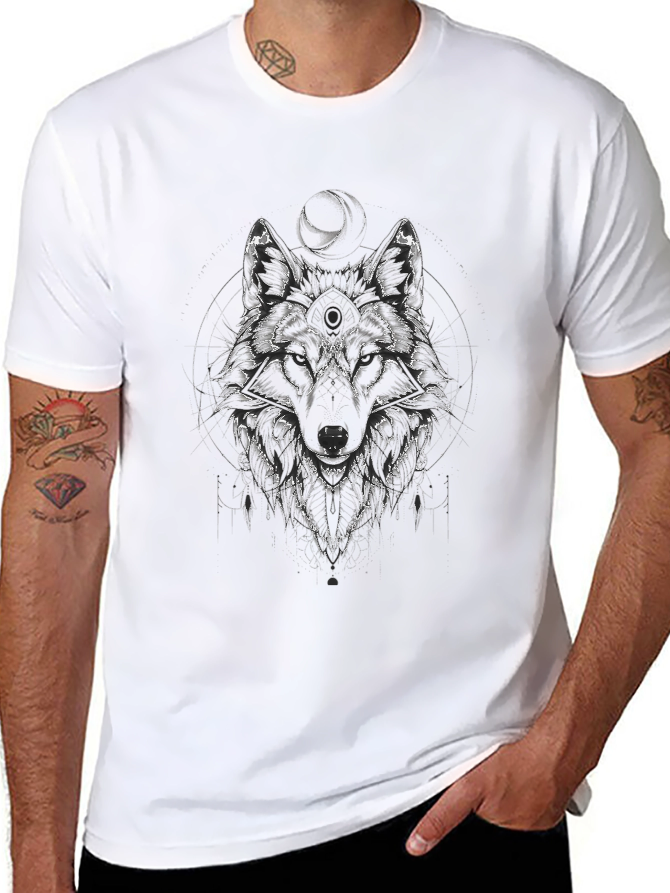 Wolf Graphic Print Tee - Mens Black T-Shirt