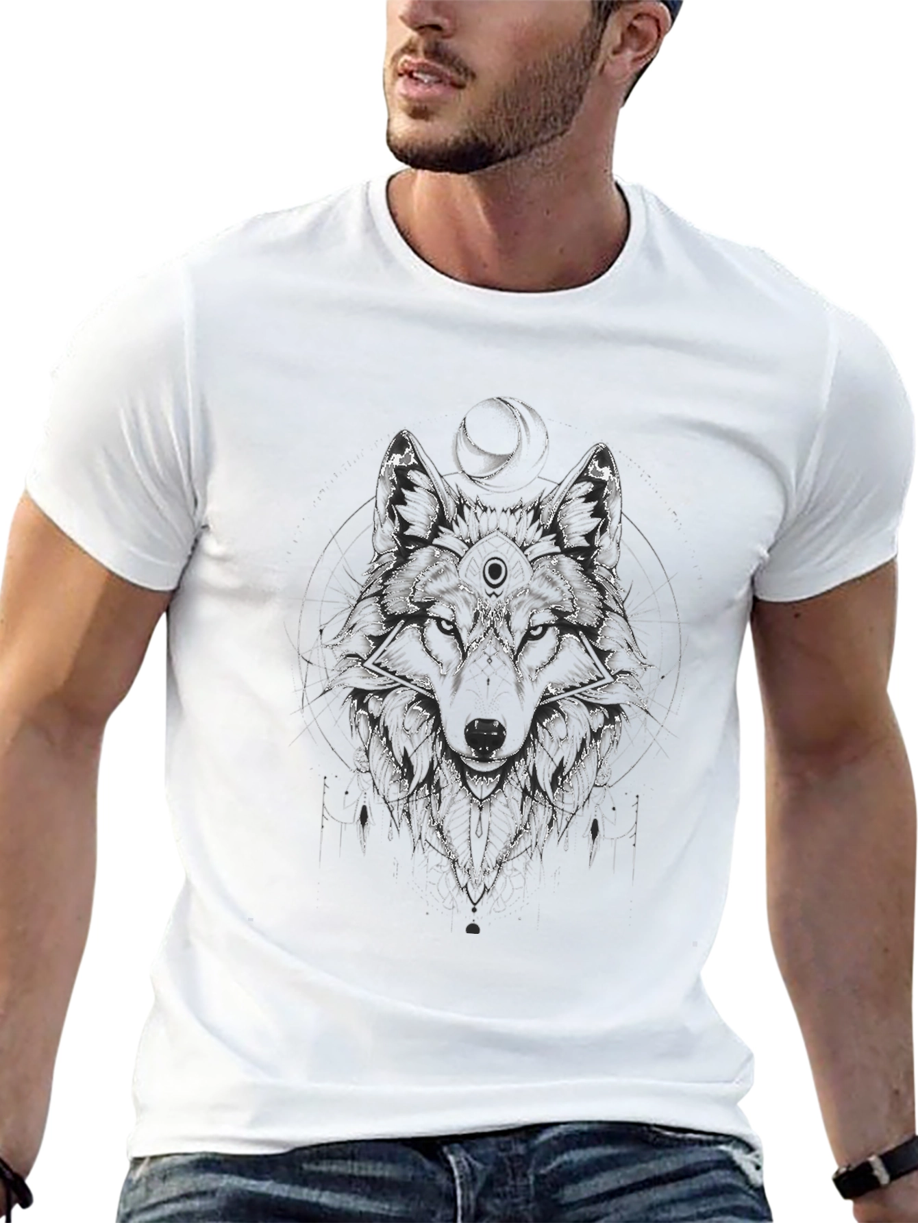 Wolf Graphic Print Tee - Mens Black T-Shirt