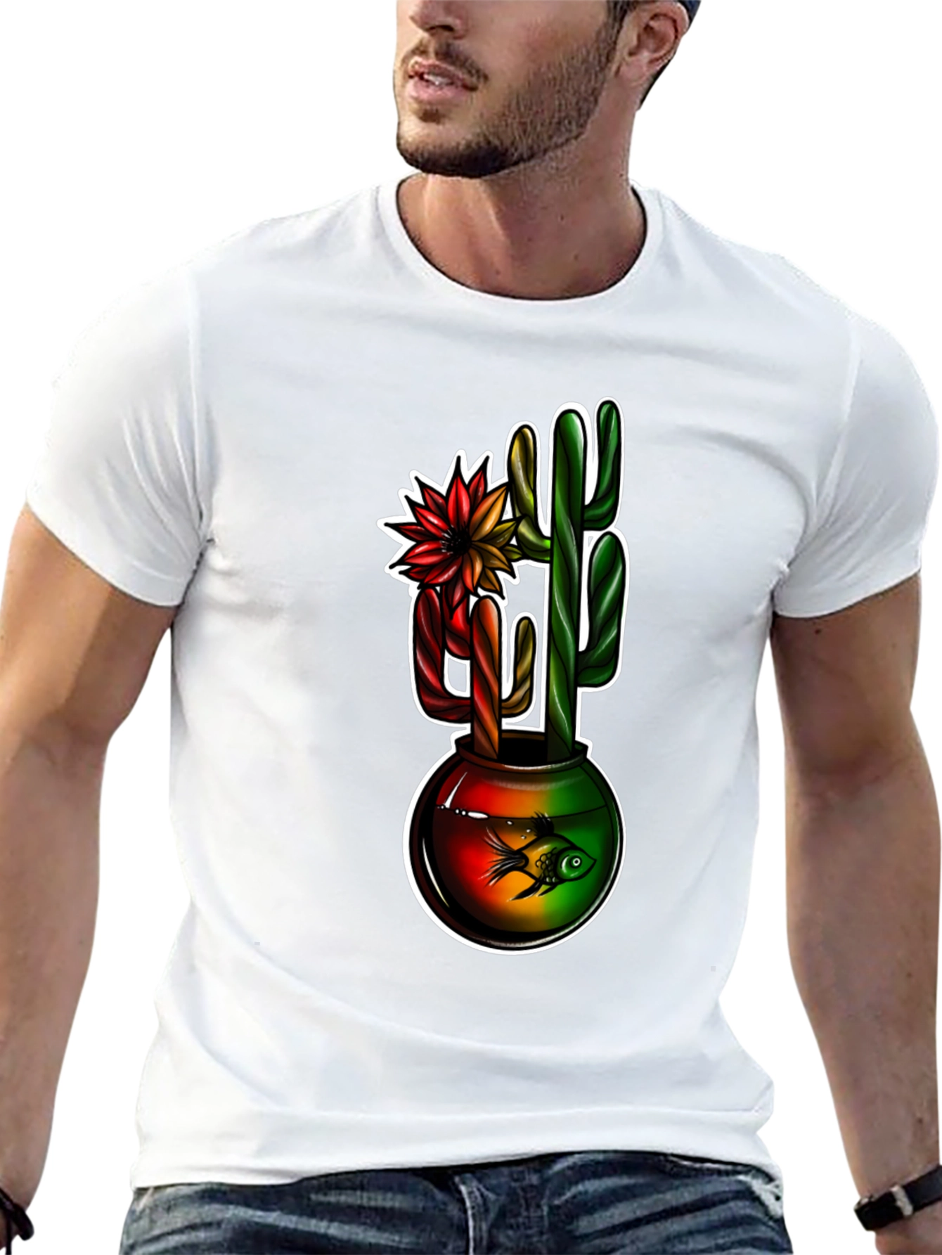 Cactus & Fishbowl Graphic Black Tee