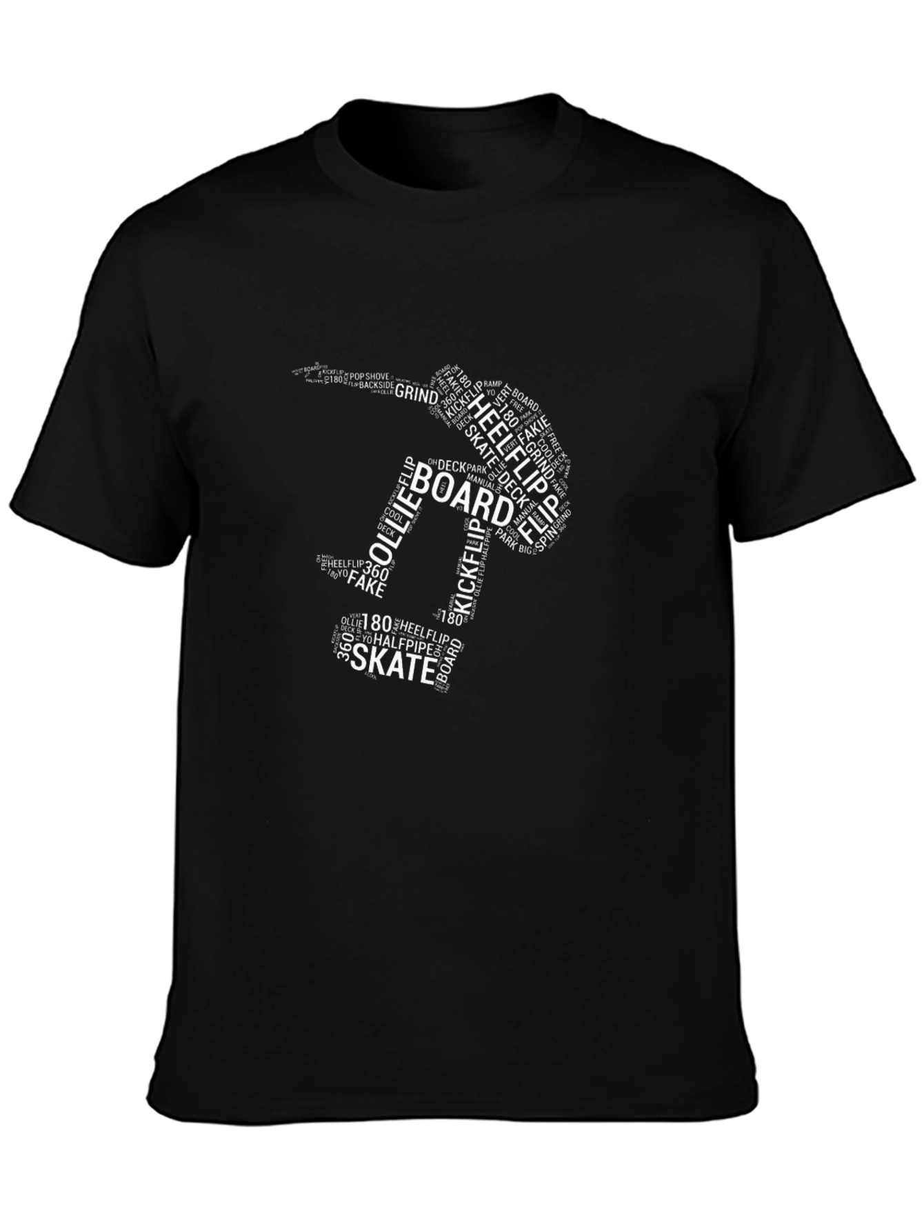 Skateboarding Word Art Graphic T-Shirt - Black