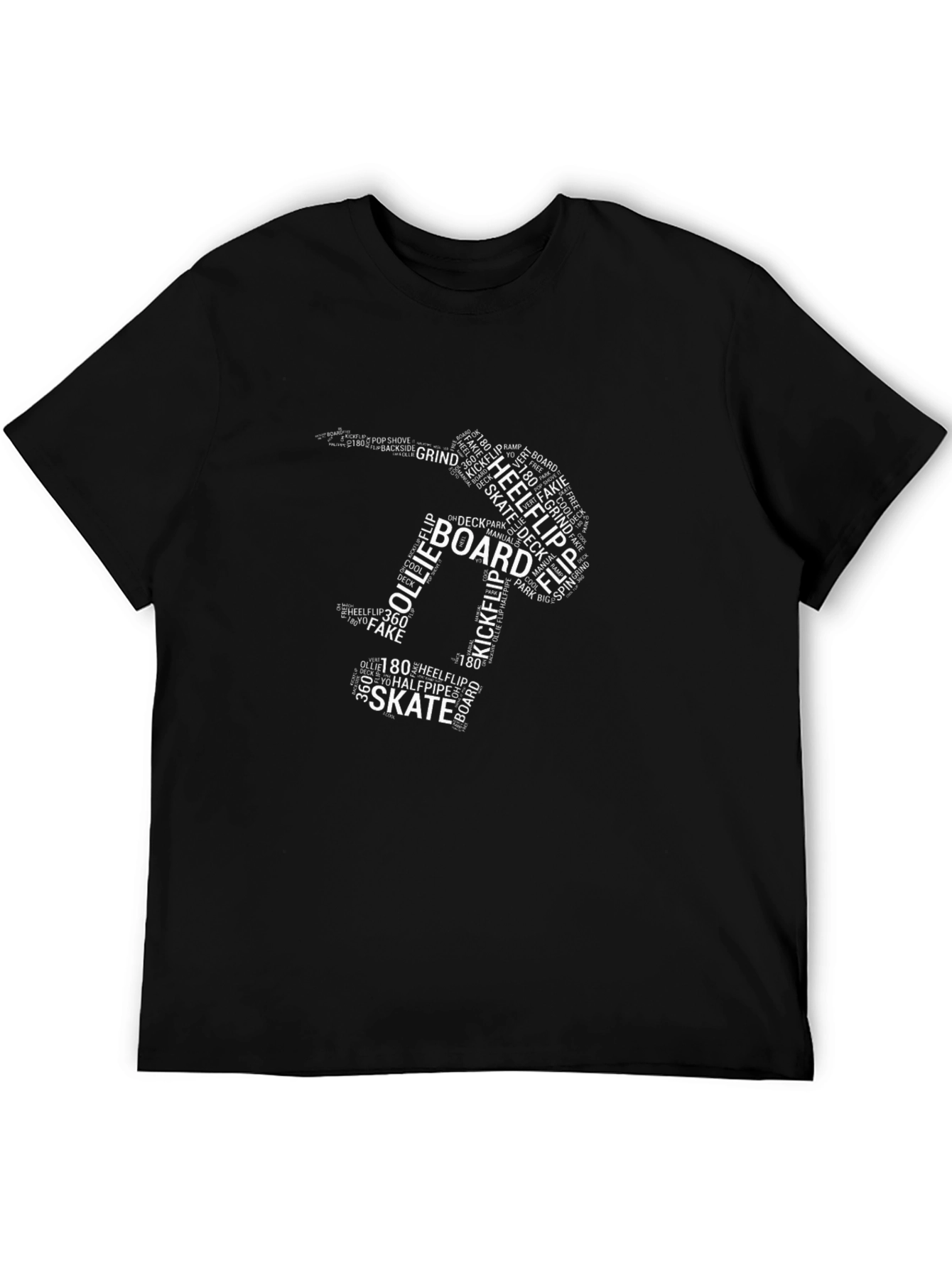 Skateboarding Word Art Graphic T-Shirt - Black