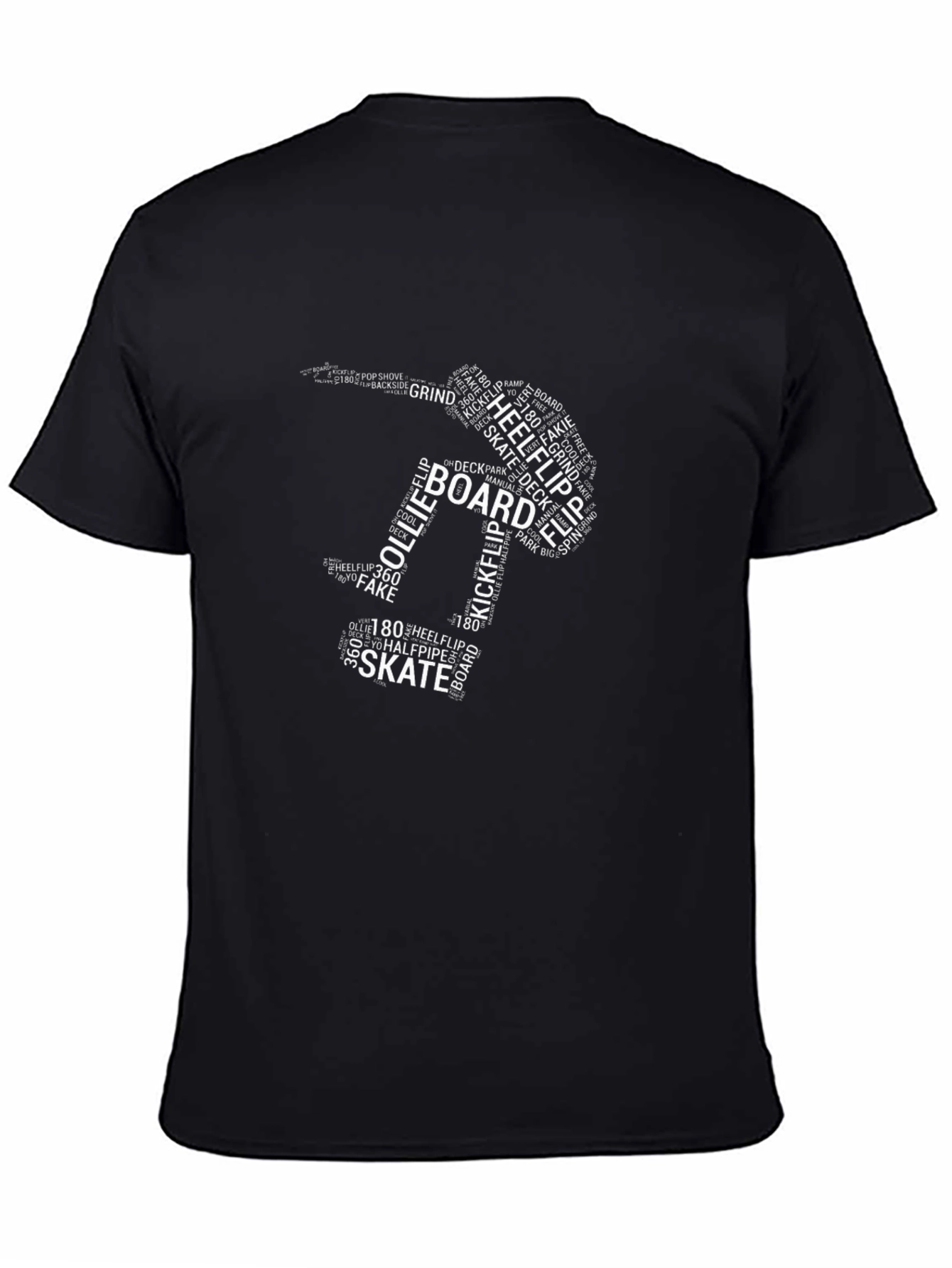 Skateboarding Word Art Graphic T-Shirt - Black