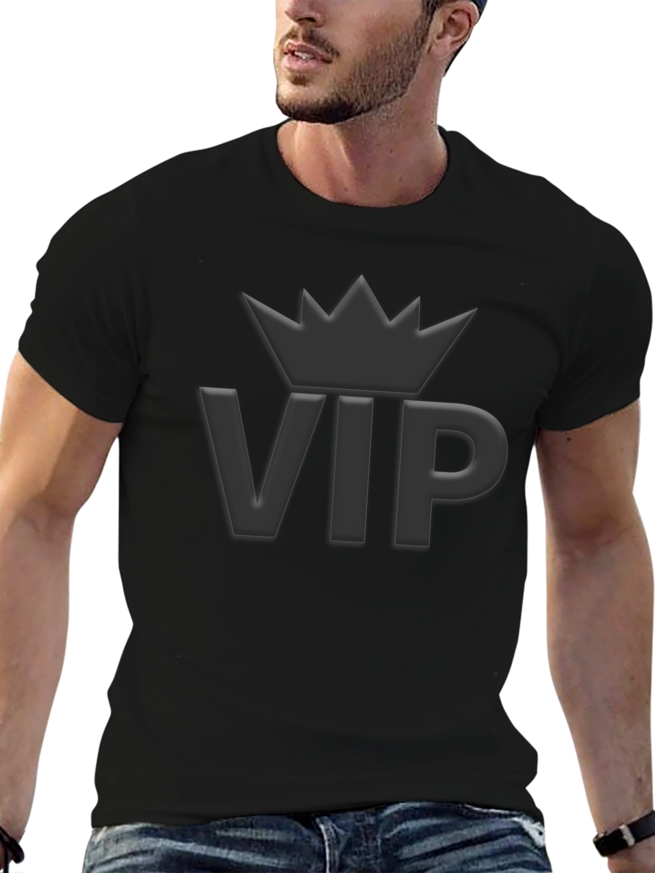VIP Crown Graphic Tee - Premium Black Cotton Shirt