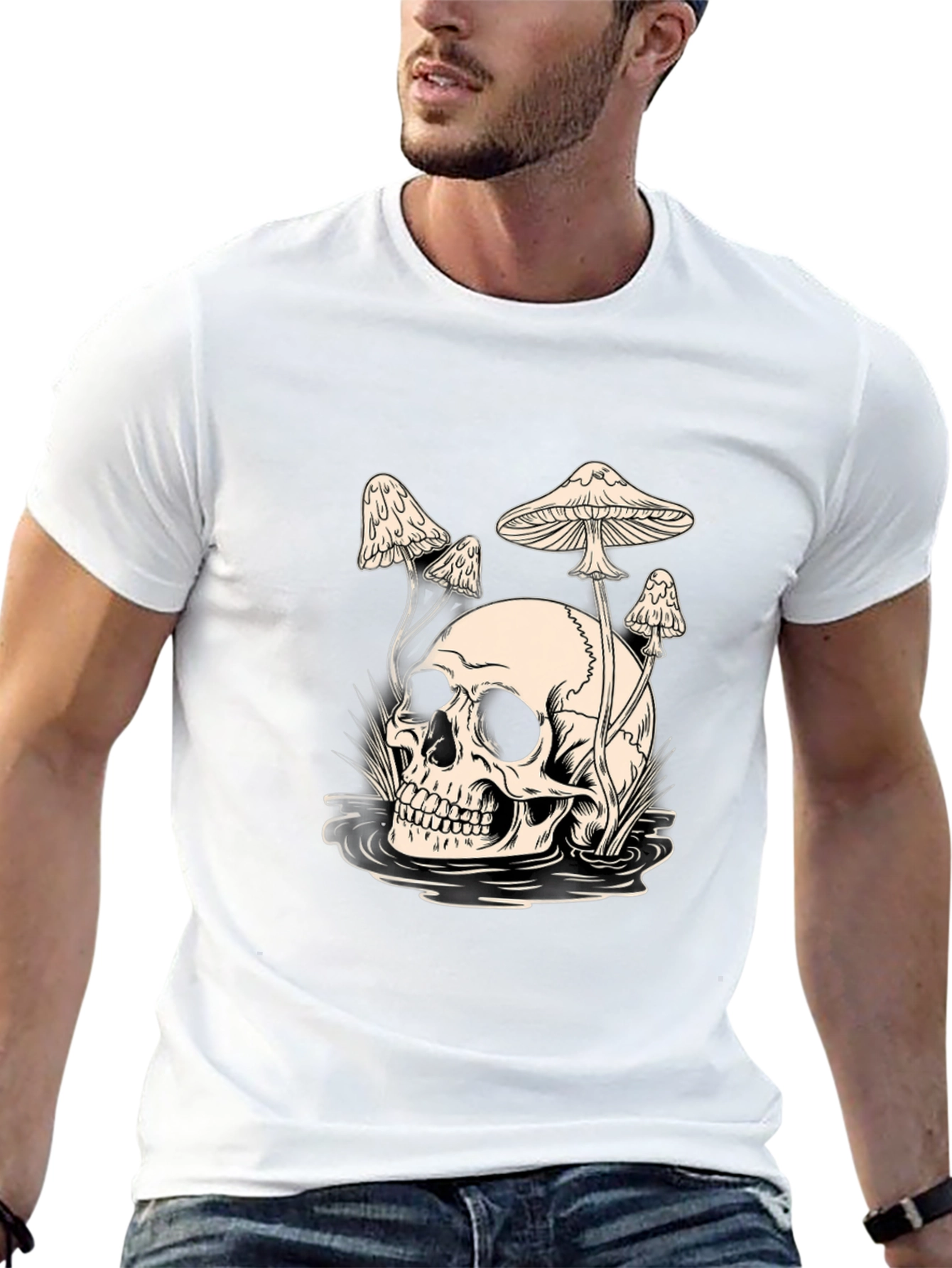 Skull and Mushroom Graphic Tee - Black