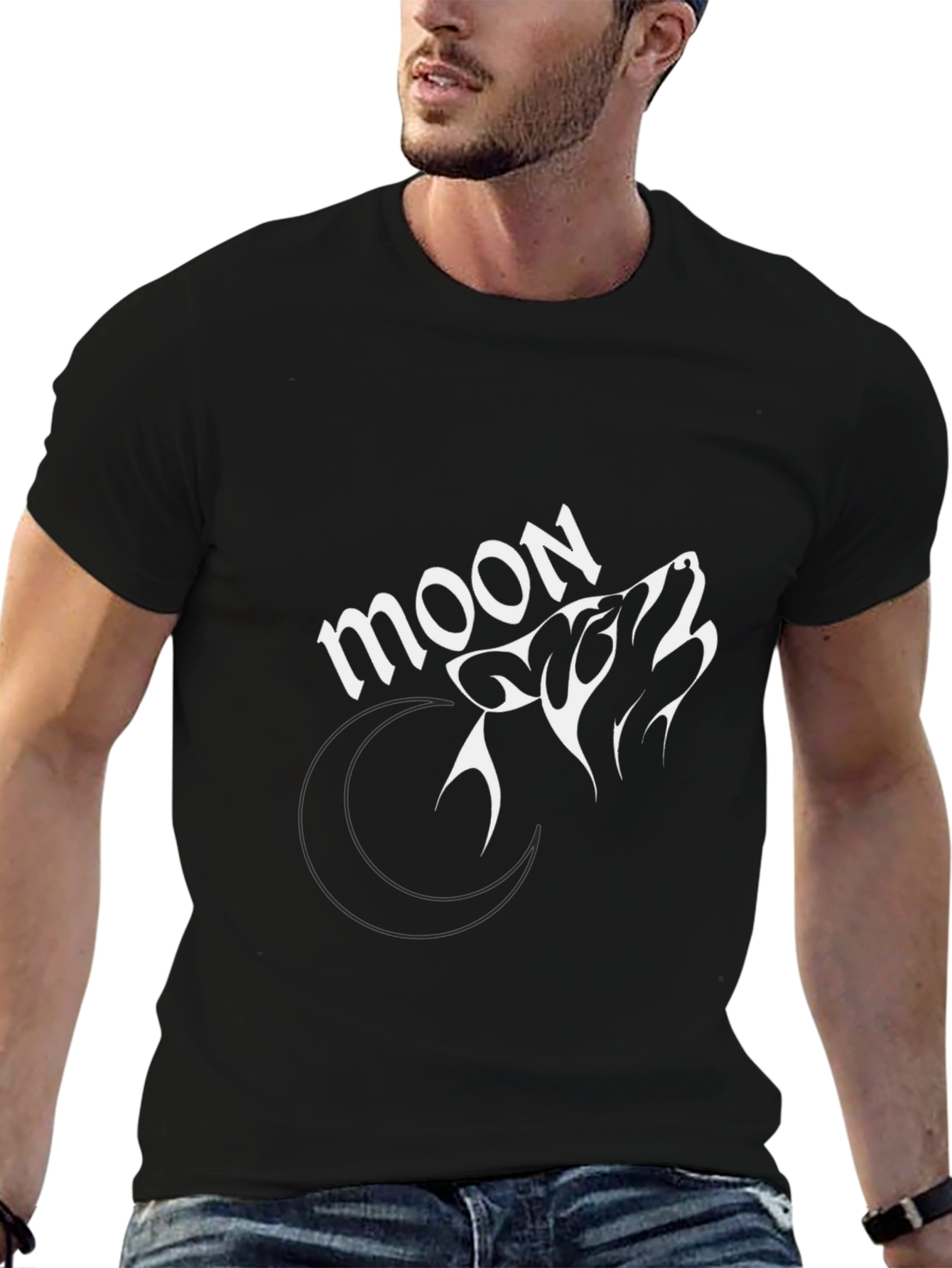 Moon Wolf Graphic Tee - Stylish Black T-Shirt