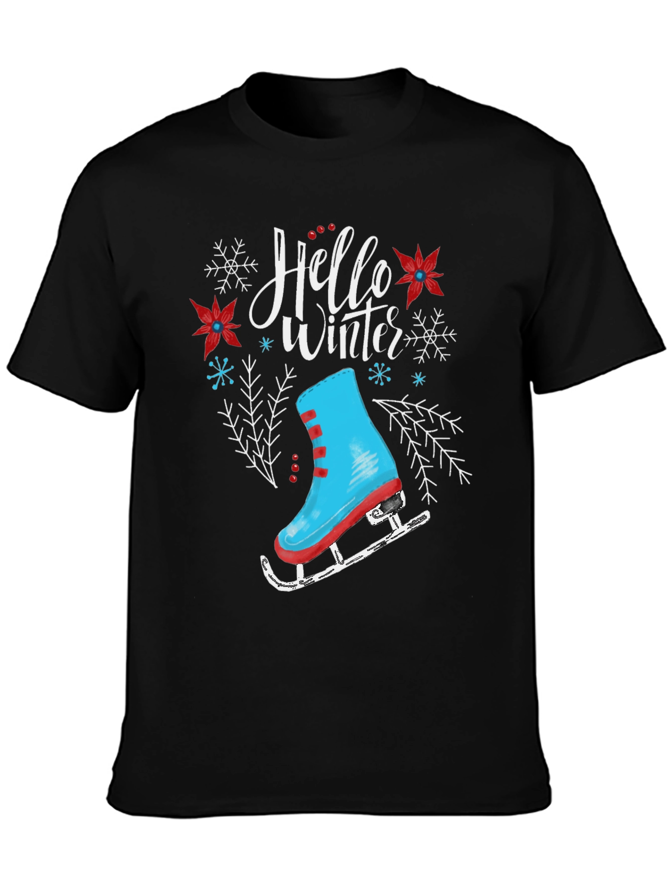 Hello Winter Ice Skate Graphic T-Shirt