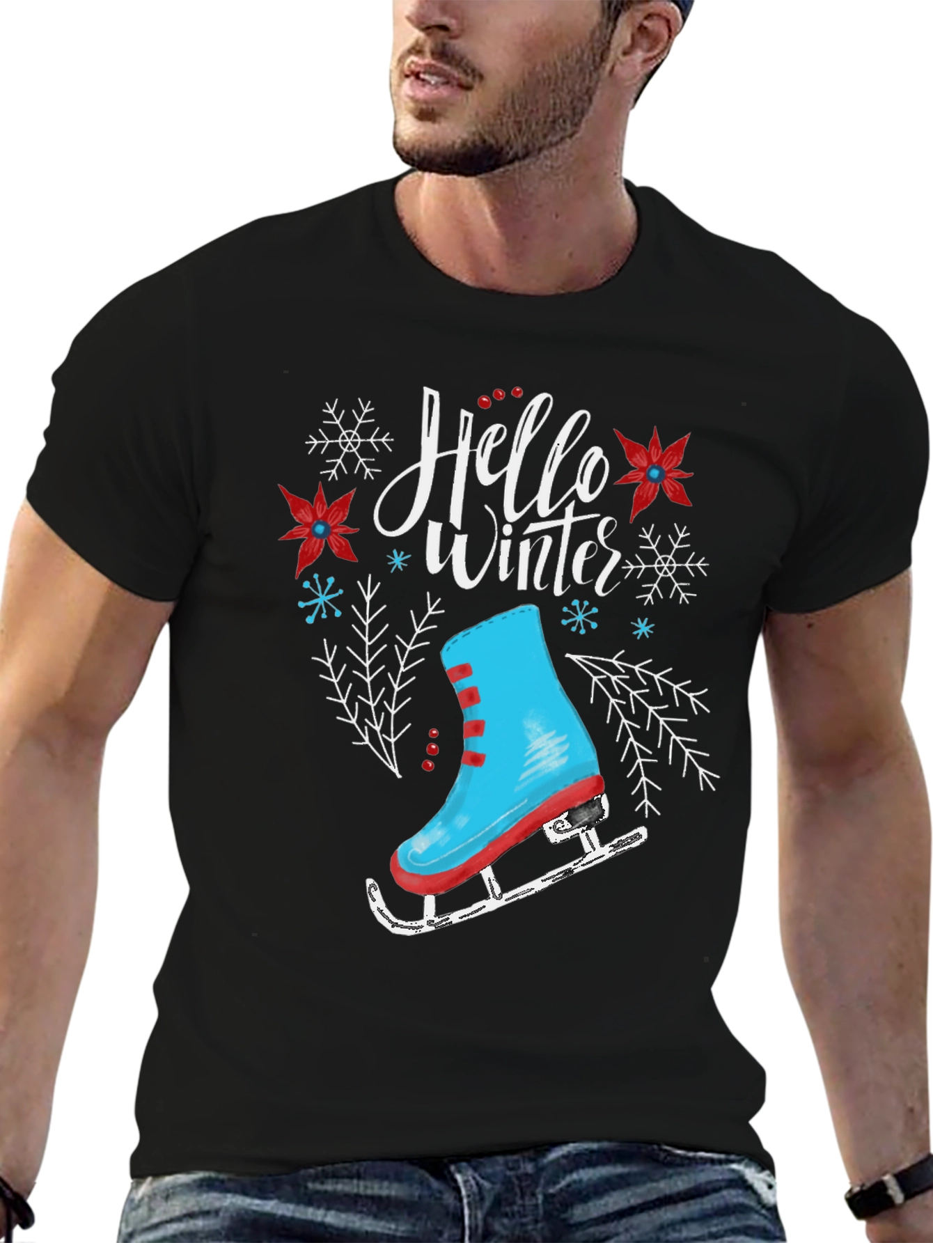Hello Winter Ice Skate Graphic T-Shirt