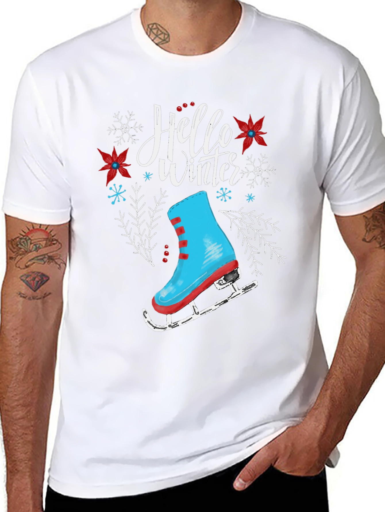 Hello Winter Ice Skate Graphic T-Shirt