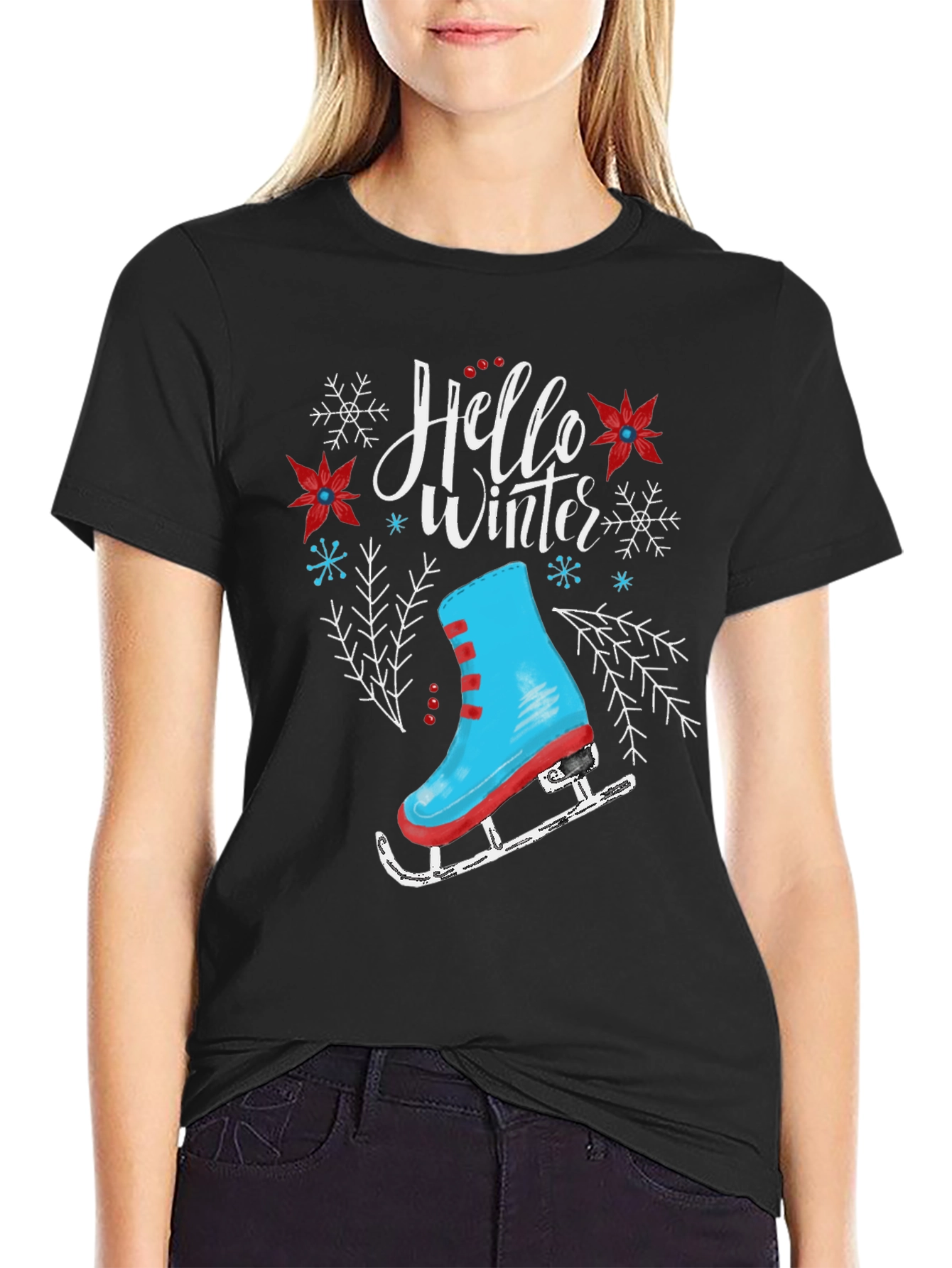 Hello Winter Ice Skate Graphic T-Shirt
