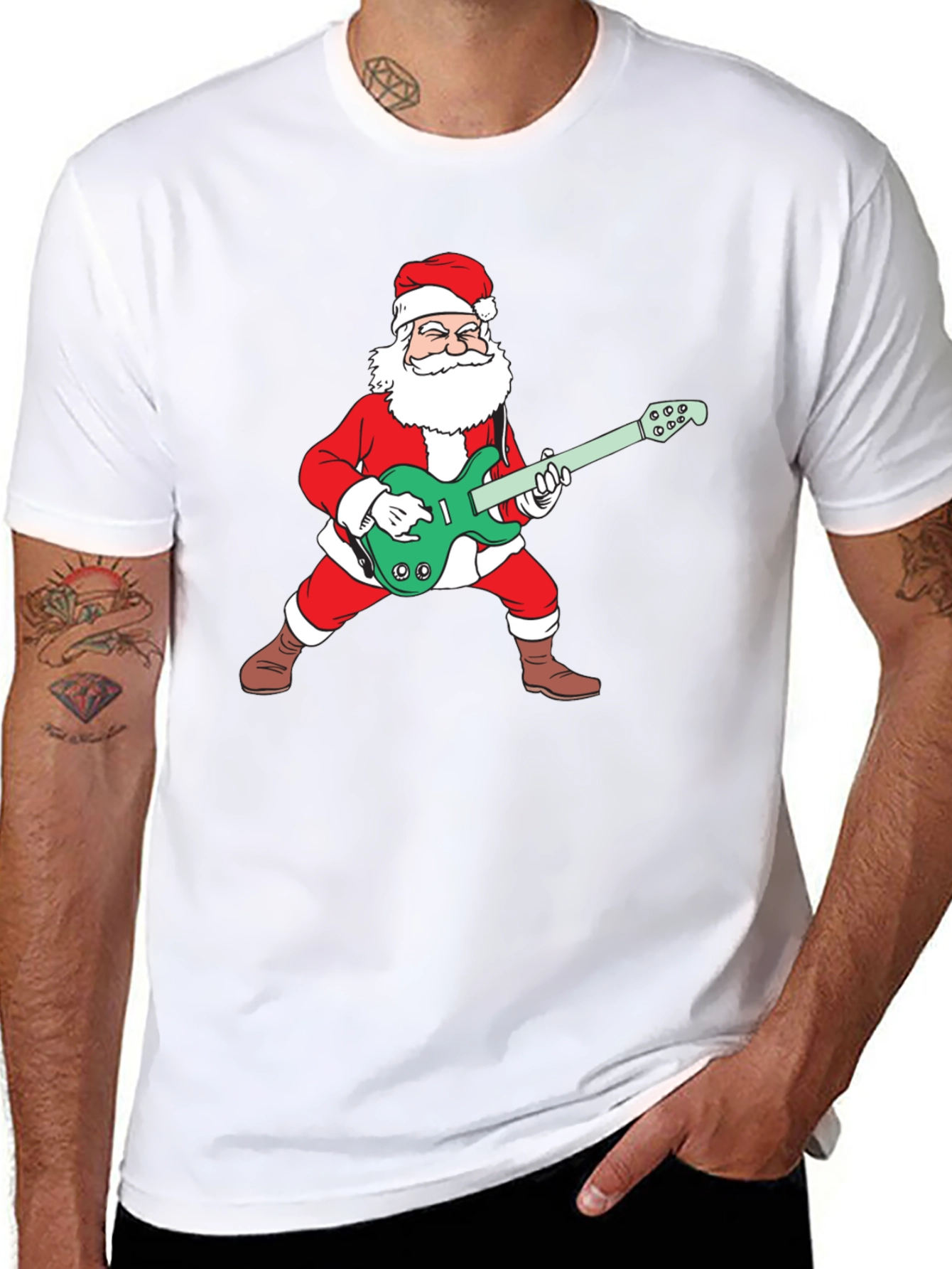 Santa Playing Guitar Graphic Tee