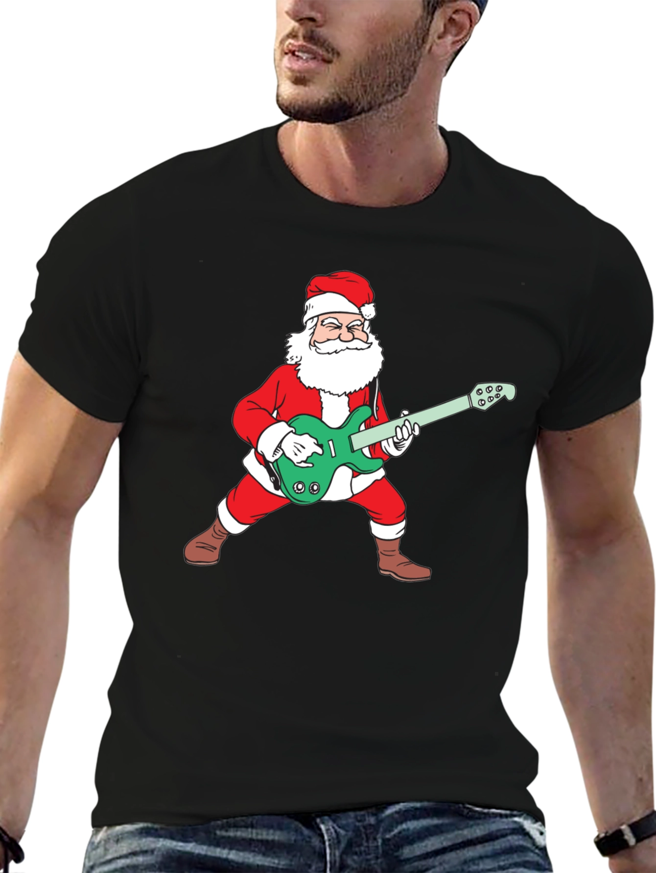 Santa Playing Guitar Graphic Tee