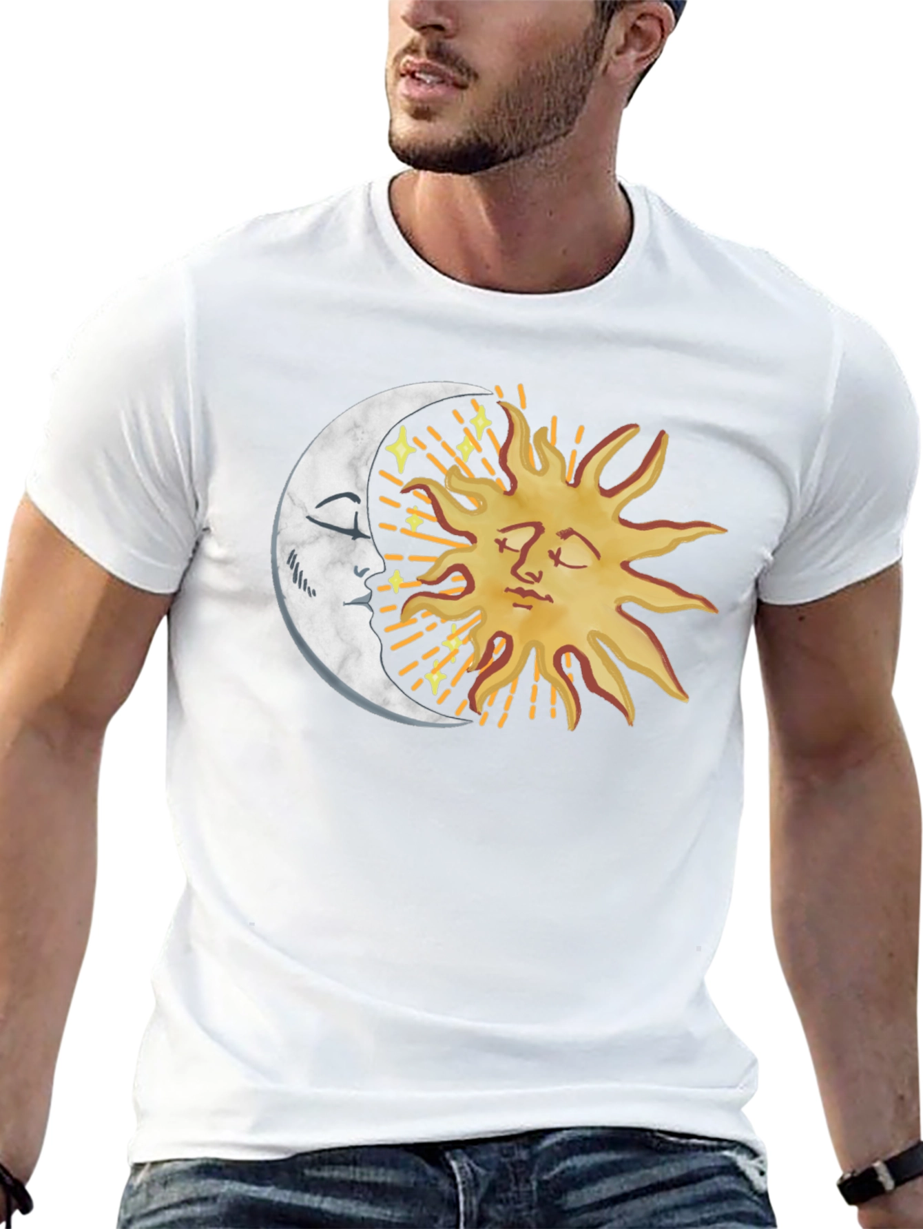 Celestial Sun & Moon Graphic Tee - Black