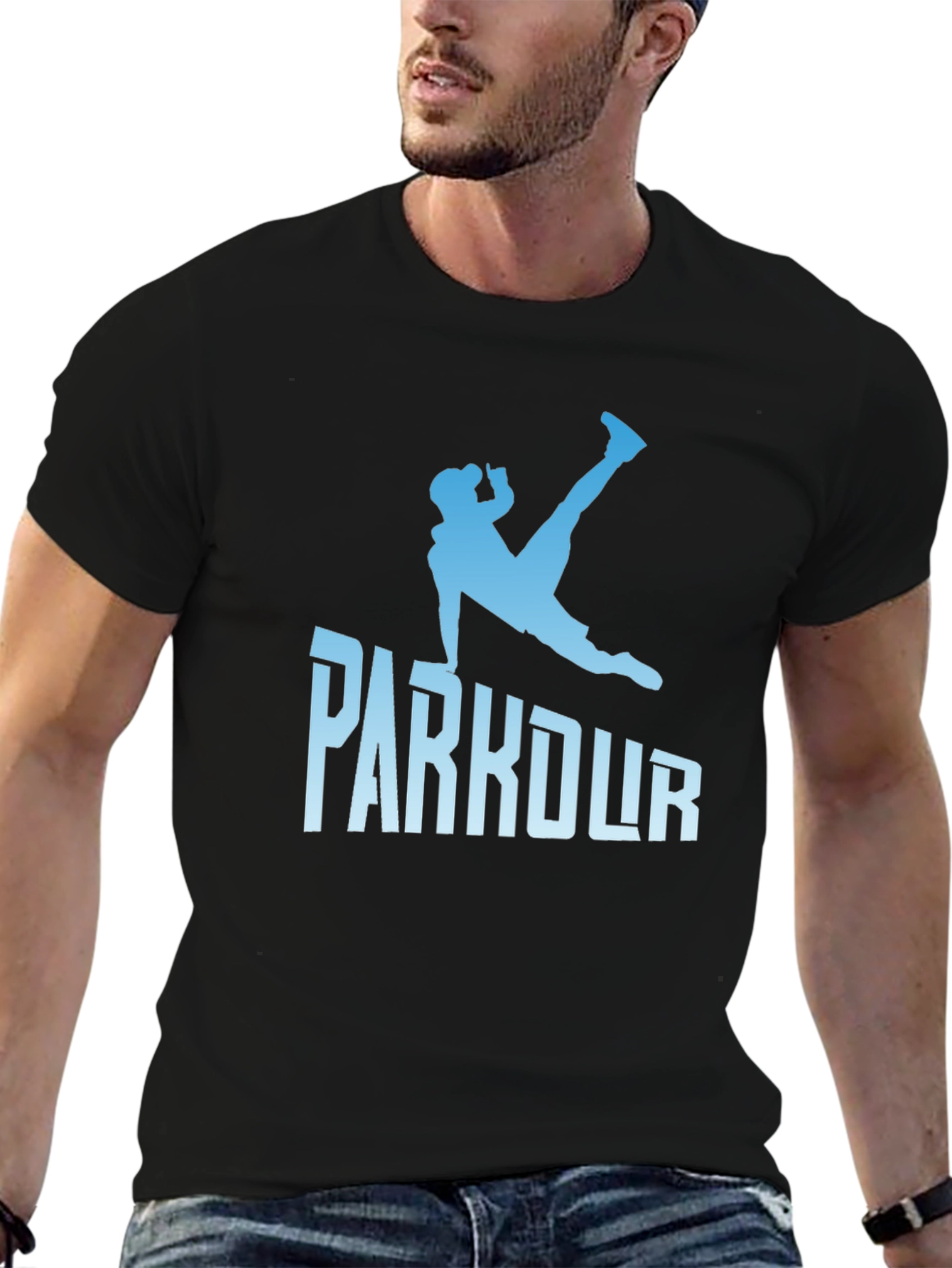 Parkour Silhouette Graphic Tee - Black Cotton