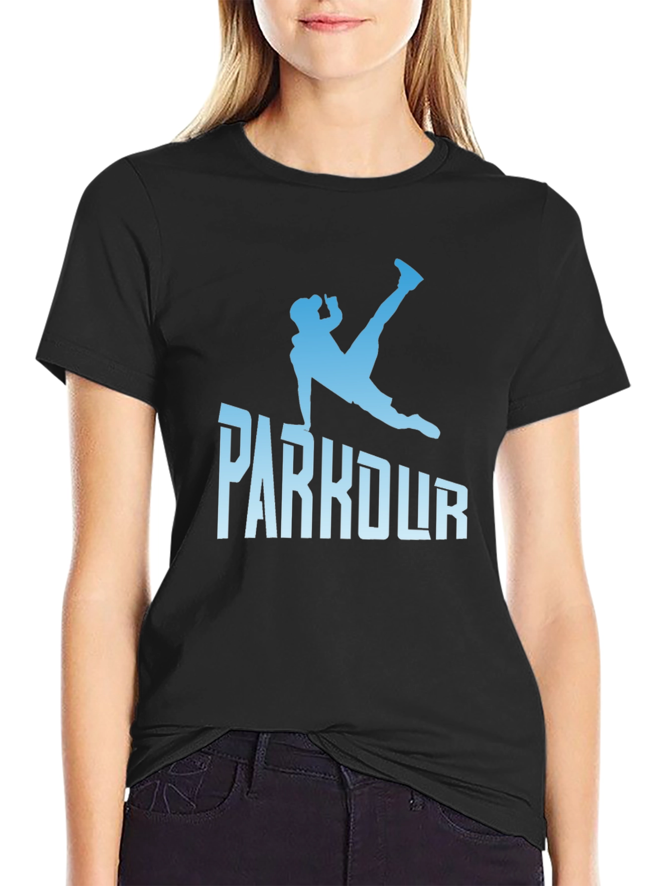 Parkour Silhouette Graphic Tee - Black Cotton