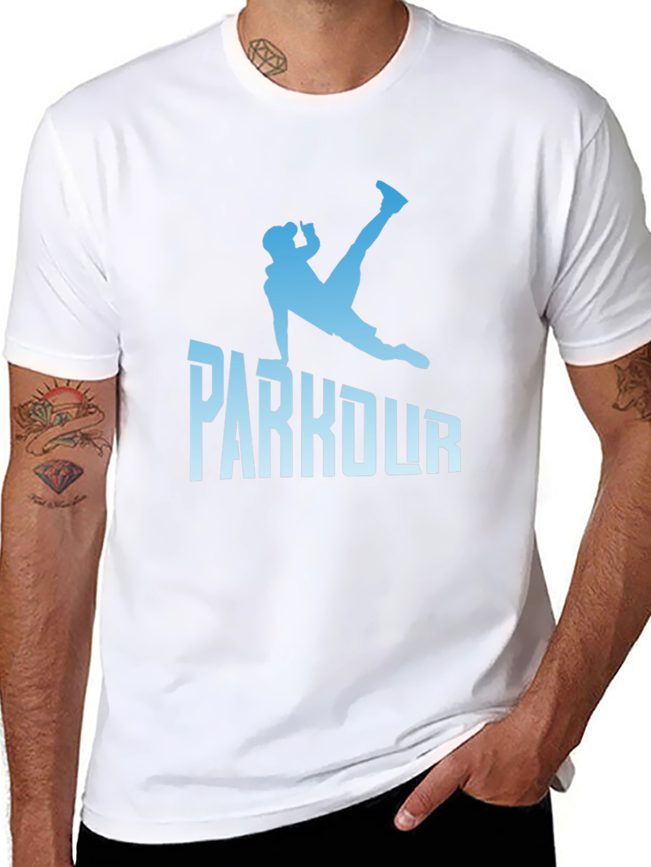 Parkour Silhouette Graphic Tee - Black Cotton