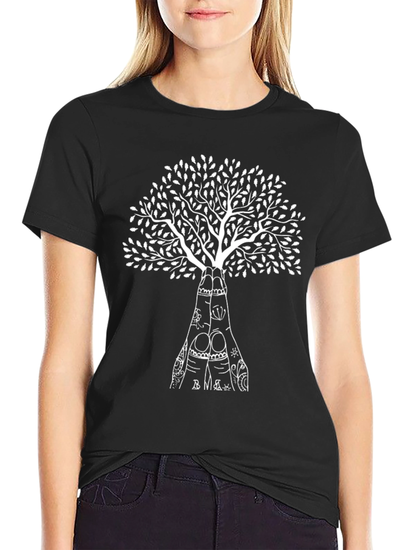 Tree of Hands Graphic Tee - Black Cotton Blend