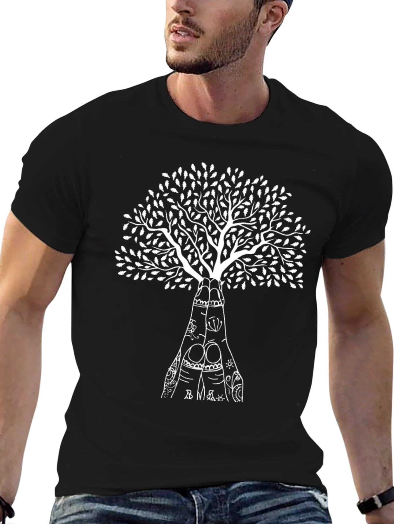 Tree of Hands Graphic Tee - Black Cotton Blend