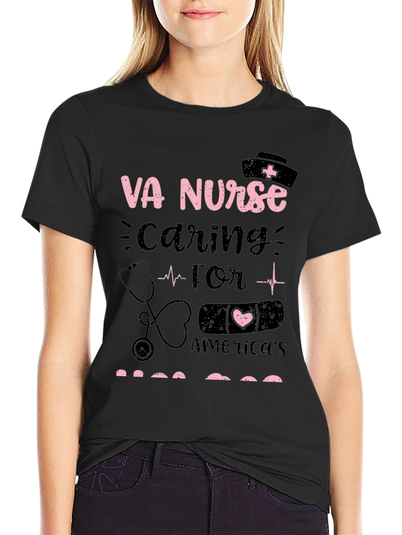 VA Nurse Caring for Americas Heroes Graphic T-Shirt